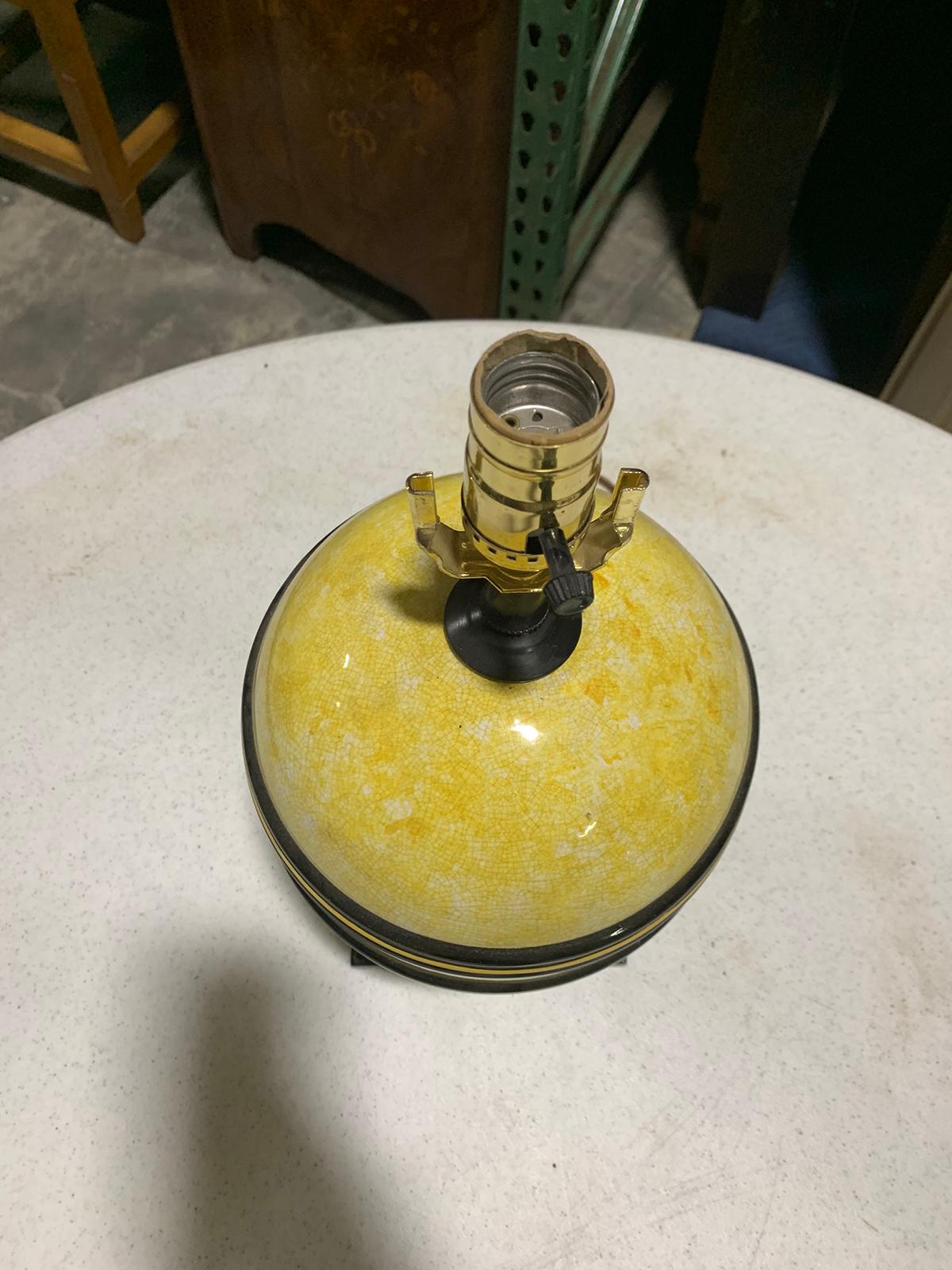 Mid-20th Century Black and Yellow Pottery Lamp on Custom Base For Sale 5
