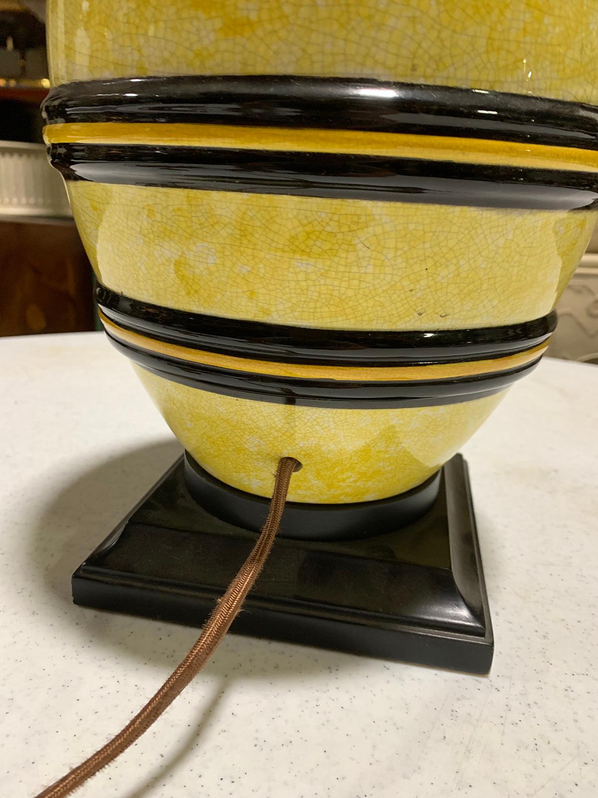 Mid-20th Century Black and Yellow Pottery Lamp on Custom Base For Sale 6