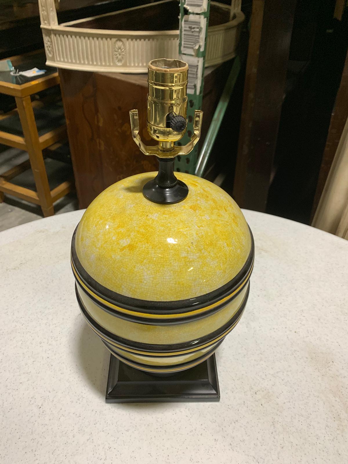Mid-20th Century Black and Yellow Pottery Lamp on Custom Base For Sale 3