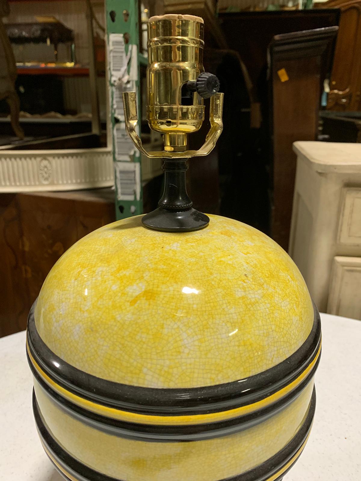 Mid-20th Century Black and Yellow Pottery Lamp on Custom Base For Sale 4