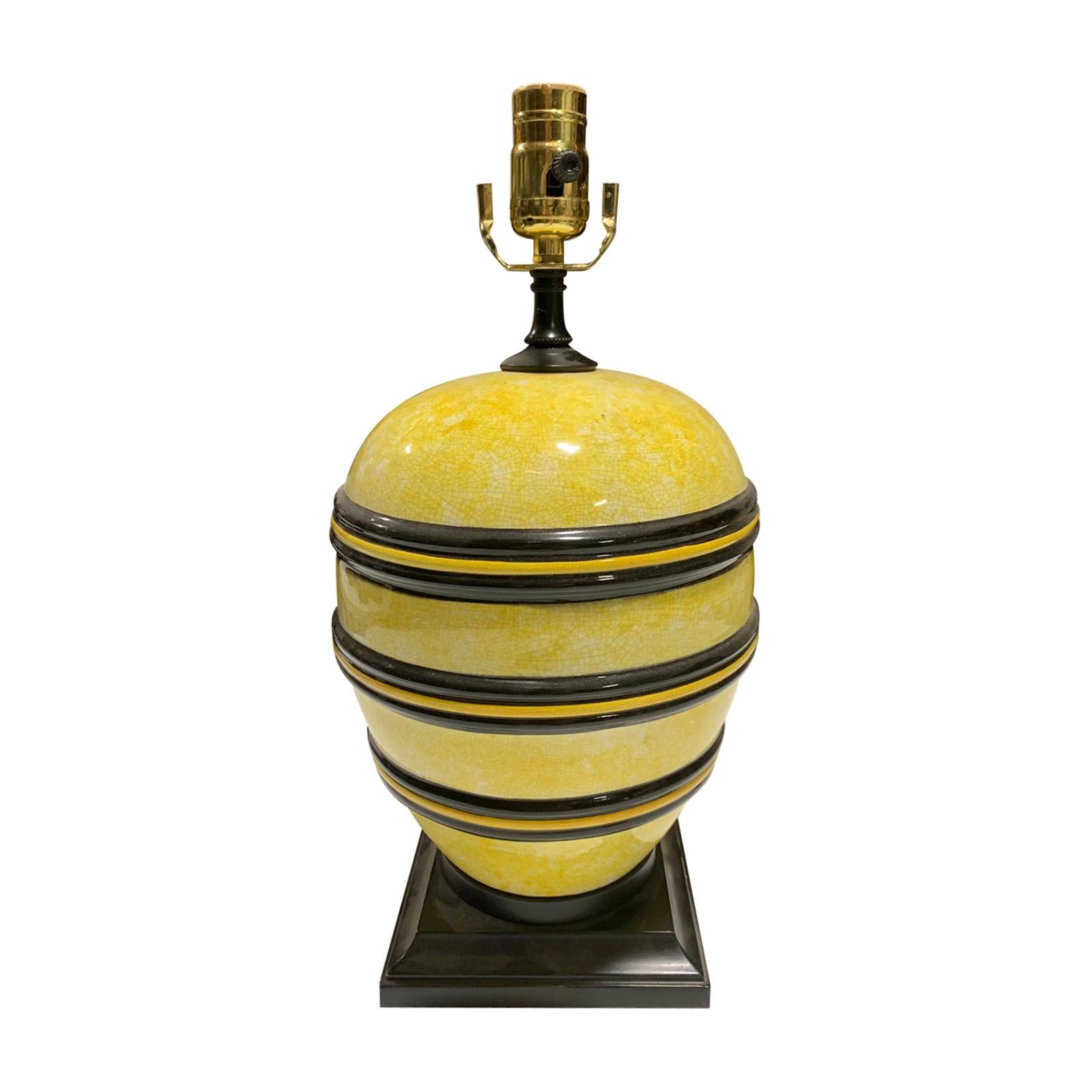 Mid-20th Century Black and Yellow Pottery Lamp on Custom Base For Sale