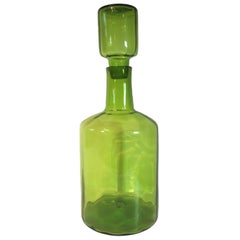 Vintage Mid-20th Century Blenko Glass Decanter-form Floor Vase in Vivid Green