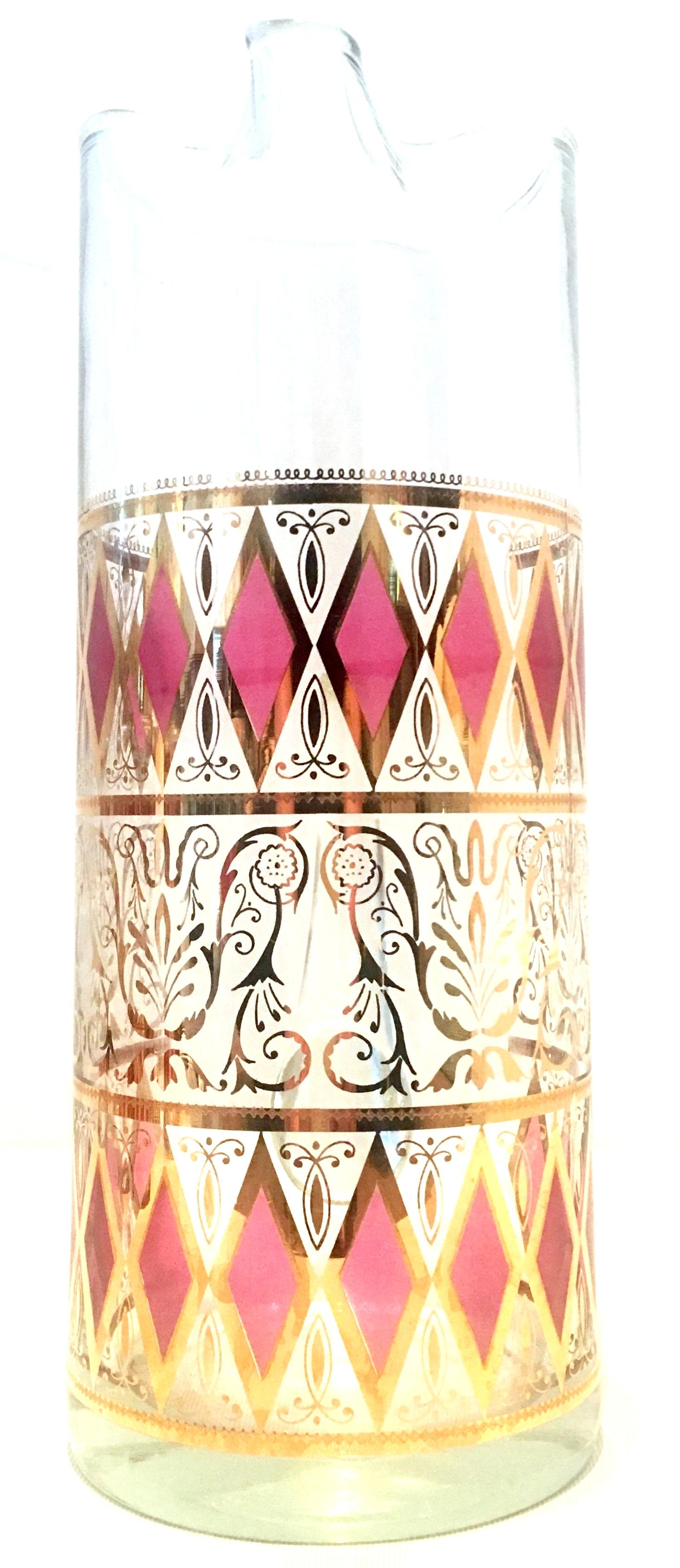 American Mid-20th Century Blown Glass & 22-Karat Gold Printed Drinks Set of Seven Pieces