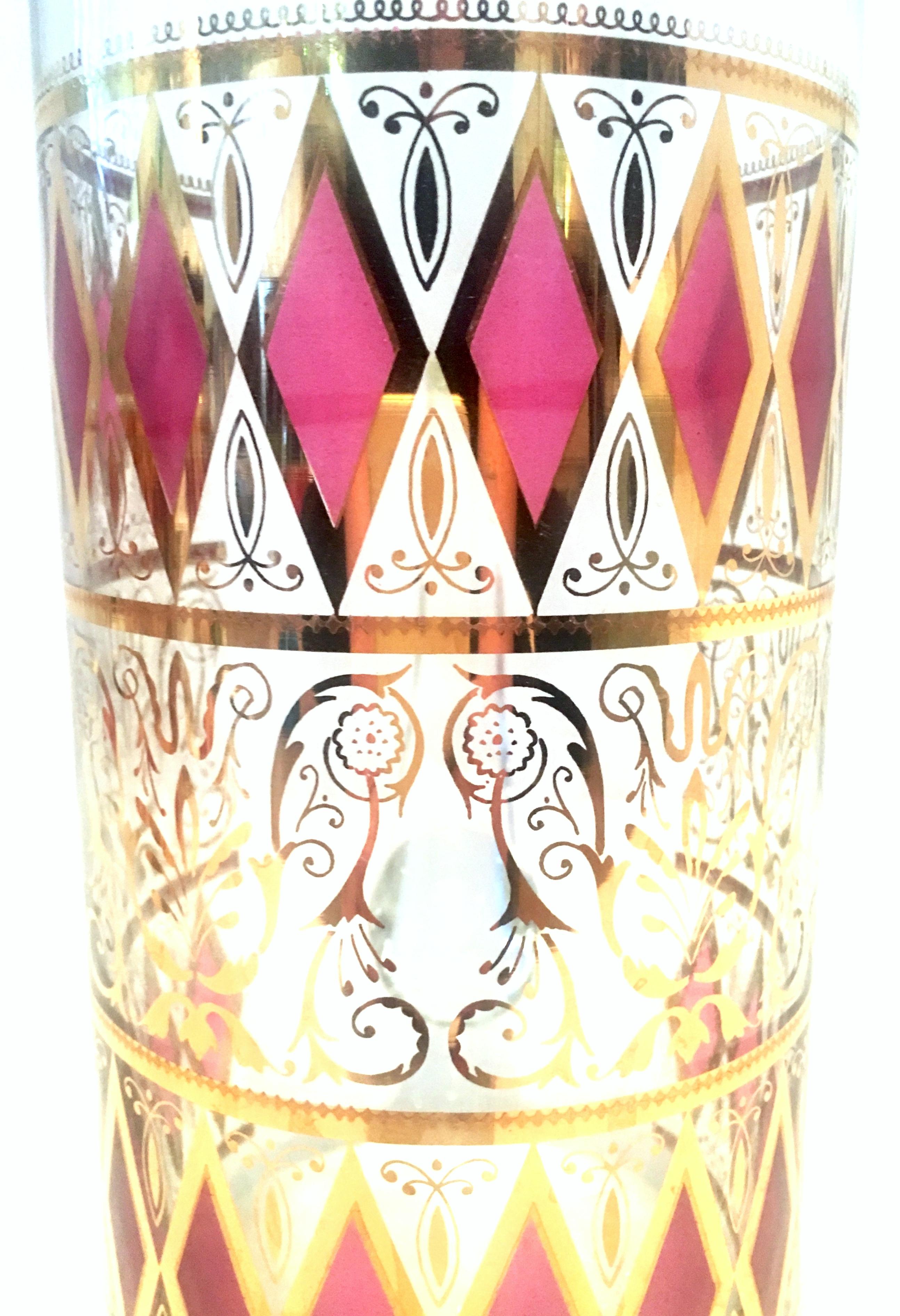 Mid-20th Century Blown Glass & 22-Karat Gold Printed Drinks Set of Seven Pieces 3