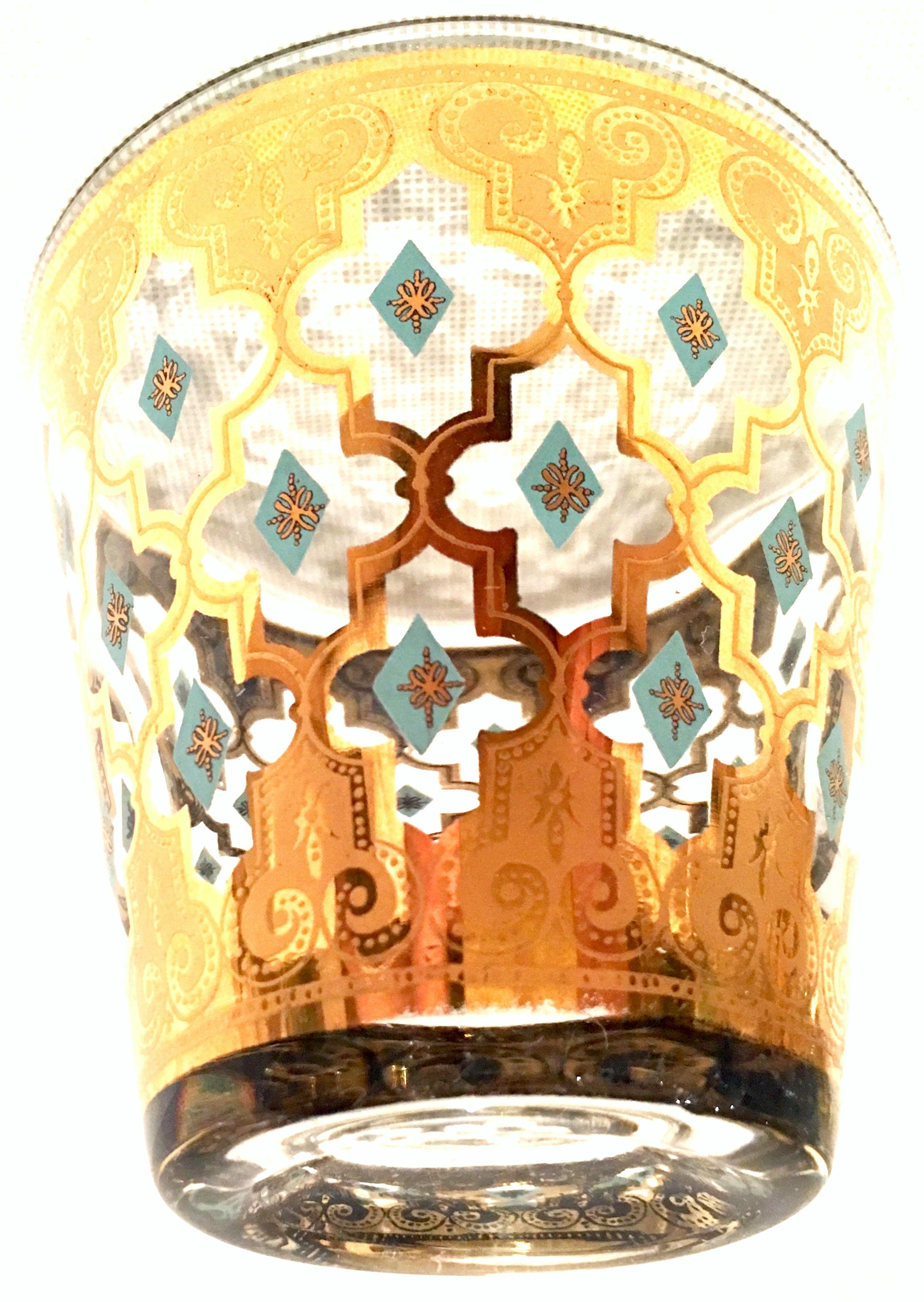 American Mid-20th Century Blown Glass & 22-Karat Gold Drinks Set of Four Pieces by Culver
