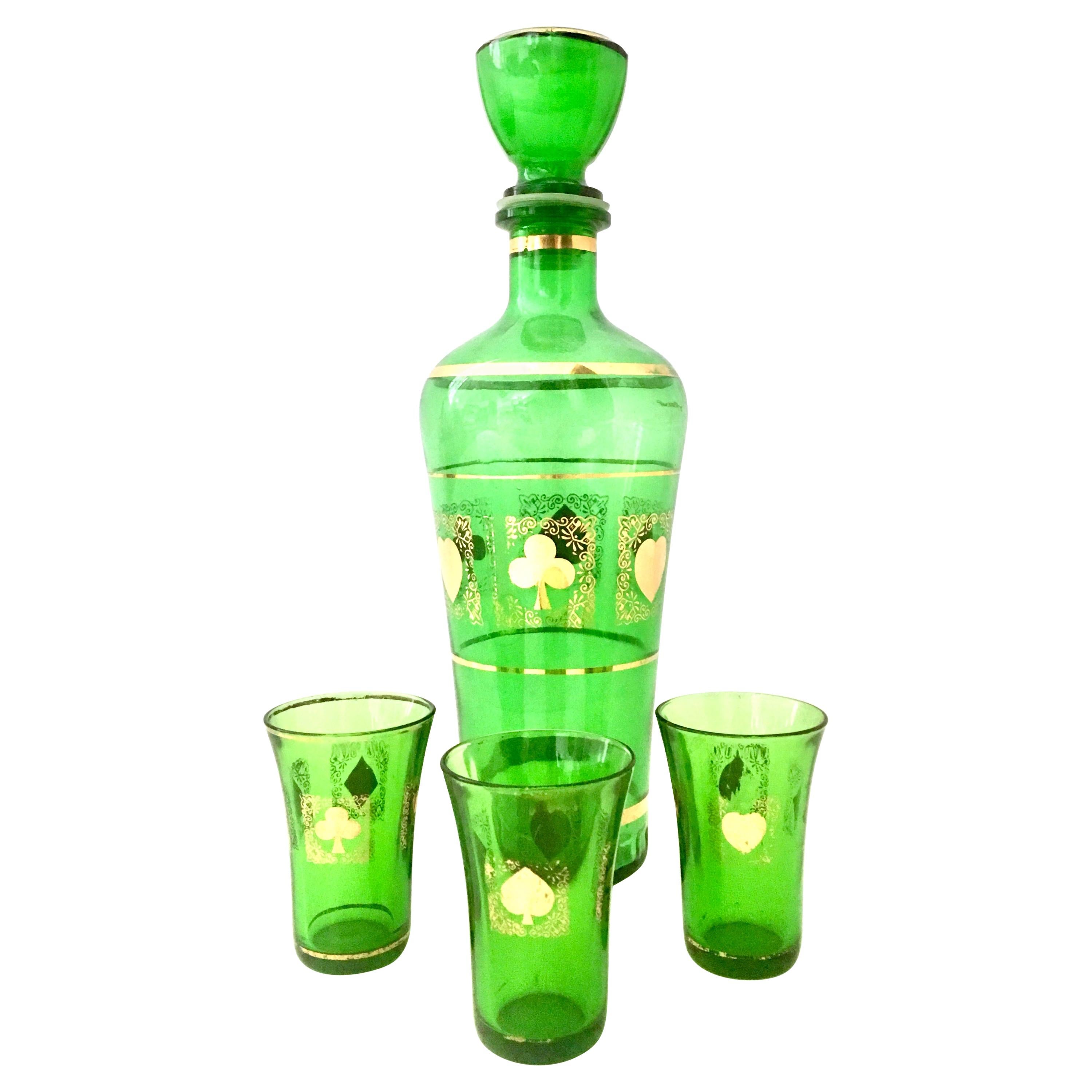 Mid-20th Century Blown Glass & 22k Gold Drinks Set of Four Pieces For Sale