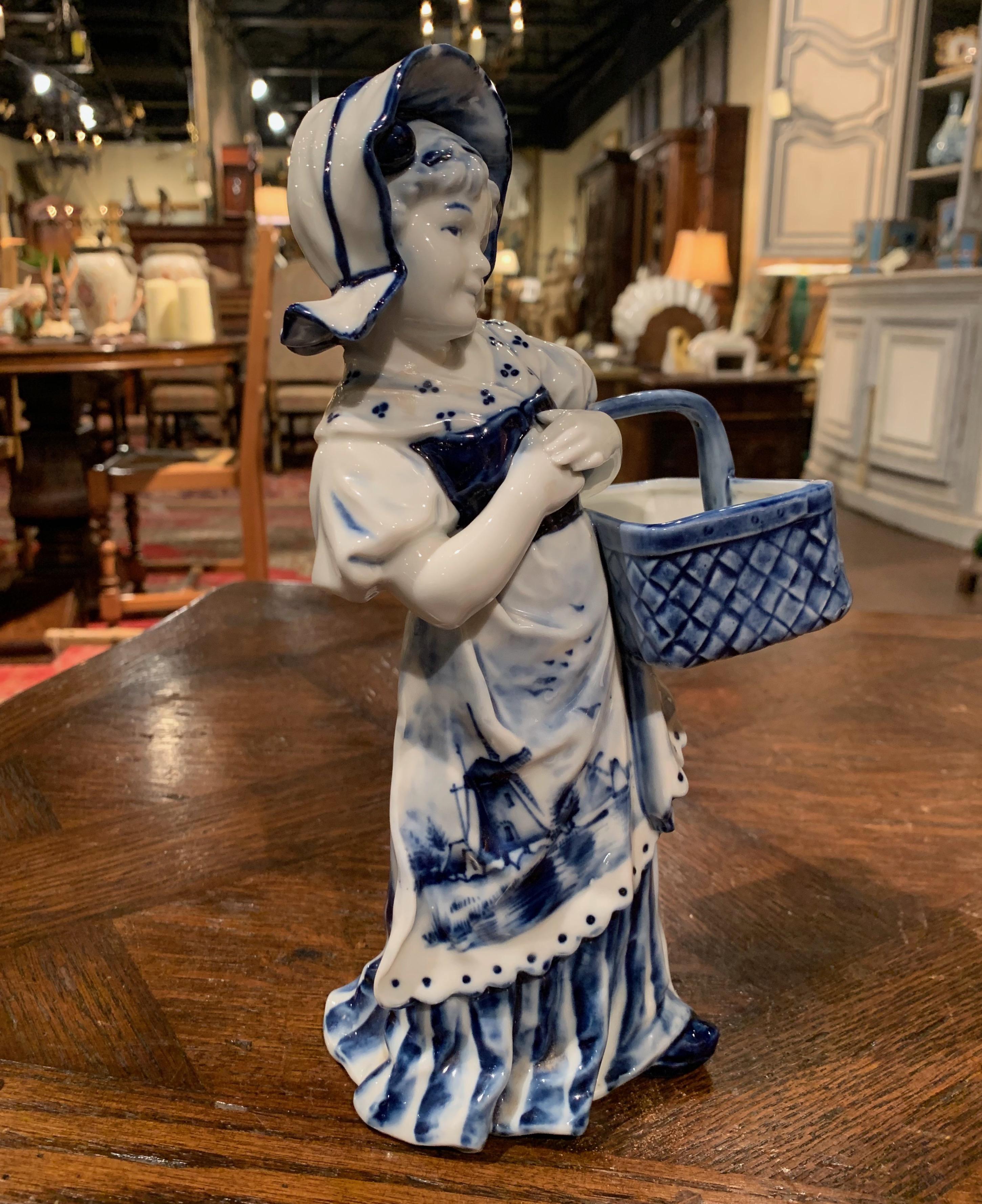 Dutch Mid-20th Century Blue and White Hand Painted Delft Porcelain Figurine