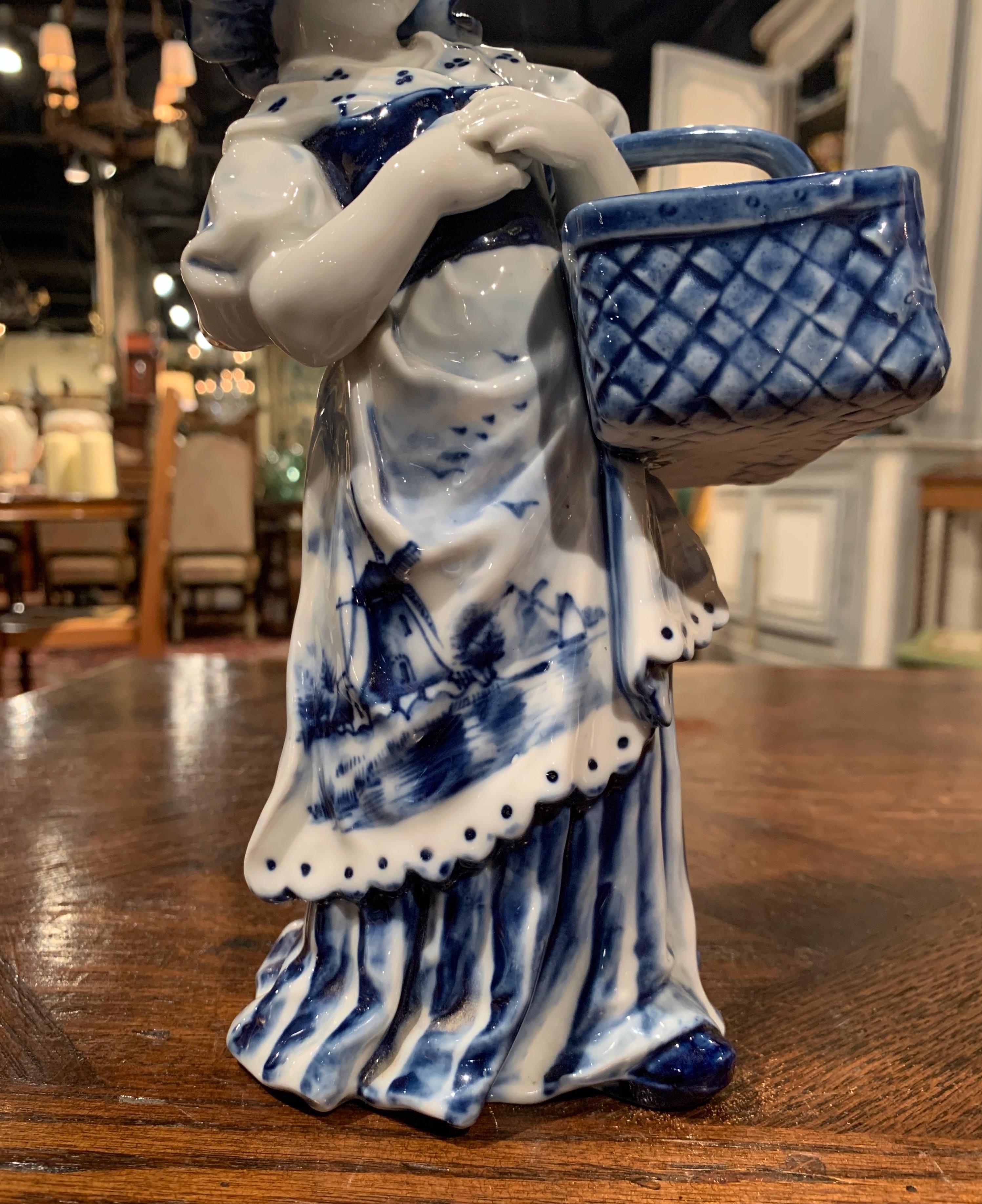 Hand-Painted Mid-20th Century Blue and White Hand Painted Delft Porcelain Figurine