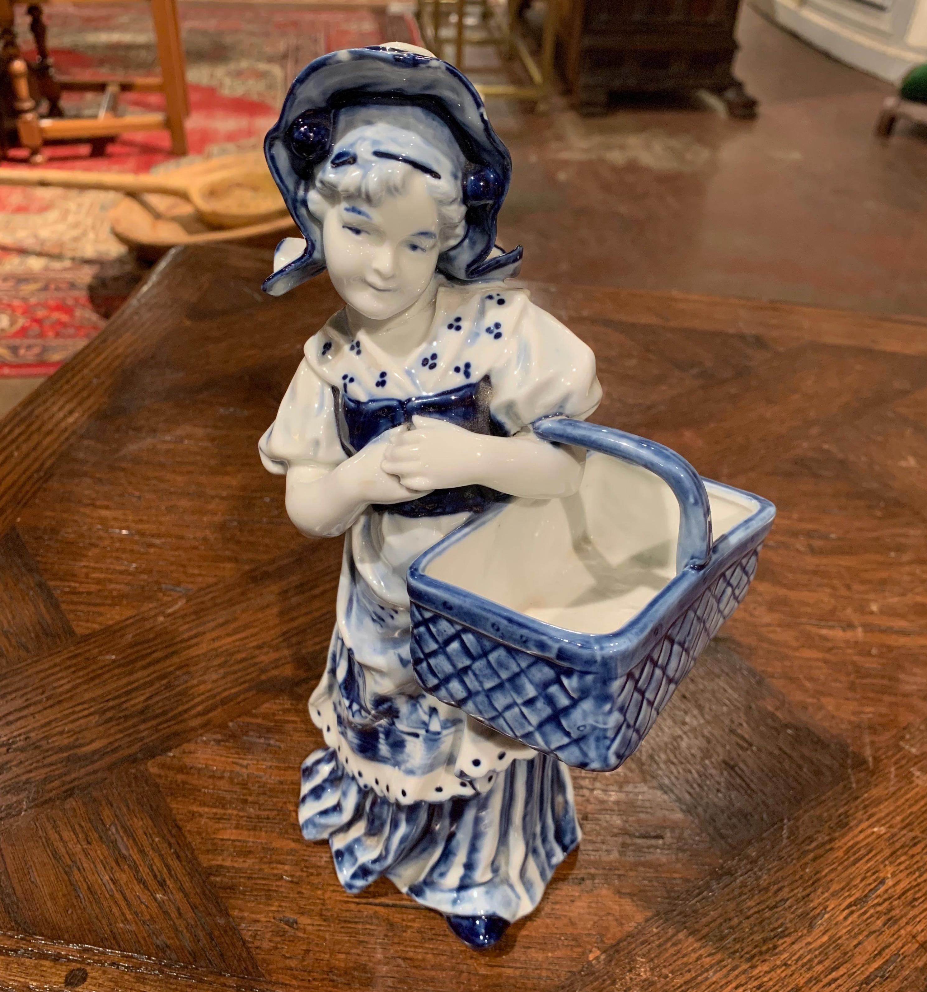 Mid-20th Century Blue and White Hand Painted Delft Porcelain Figurine 3