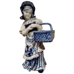 Vintage Mid-20th Century Blue and White Hand Painted Delft Porcelain Figurine