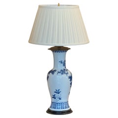 Mid 20th Century Blue and White Porcelain Vase Lamp With Floral Motif