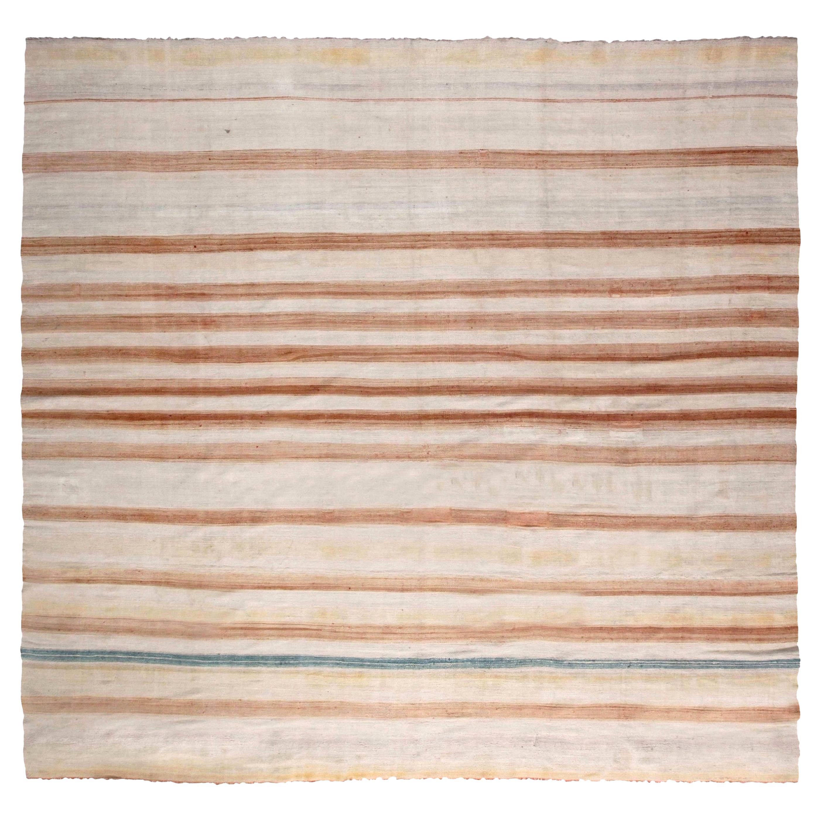 MultiColor Striped Cotton Indian Dhurrie Rug For Sale at 1stDibs