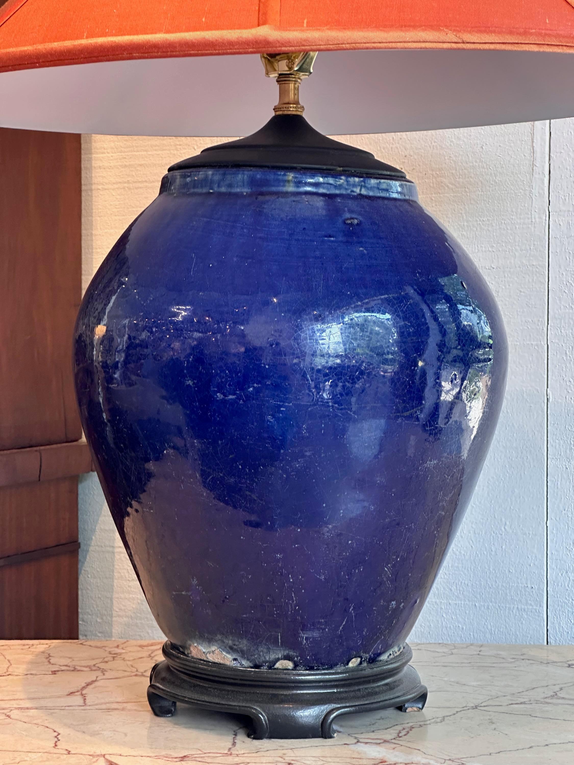 Unknown Mid 20th Century Blue Ceramic Lamp For Sale