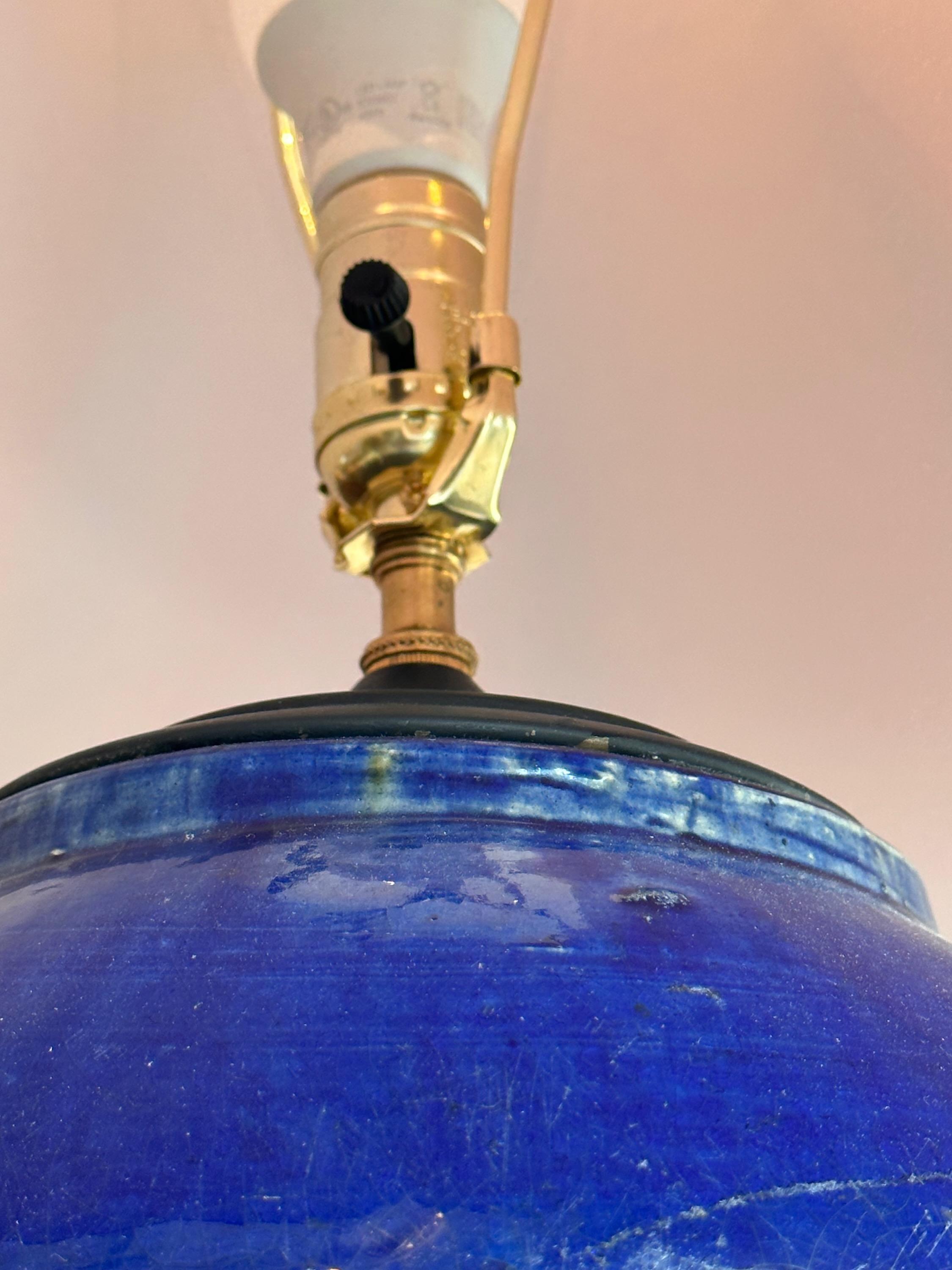 Mid 20th Century Blue Ceramic Lamp In Good Condition For Sale In Charlottesville, VA