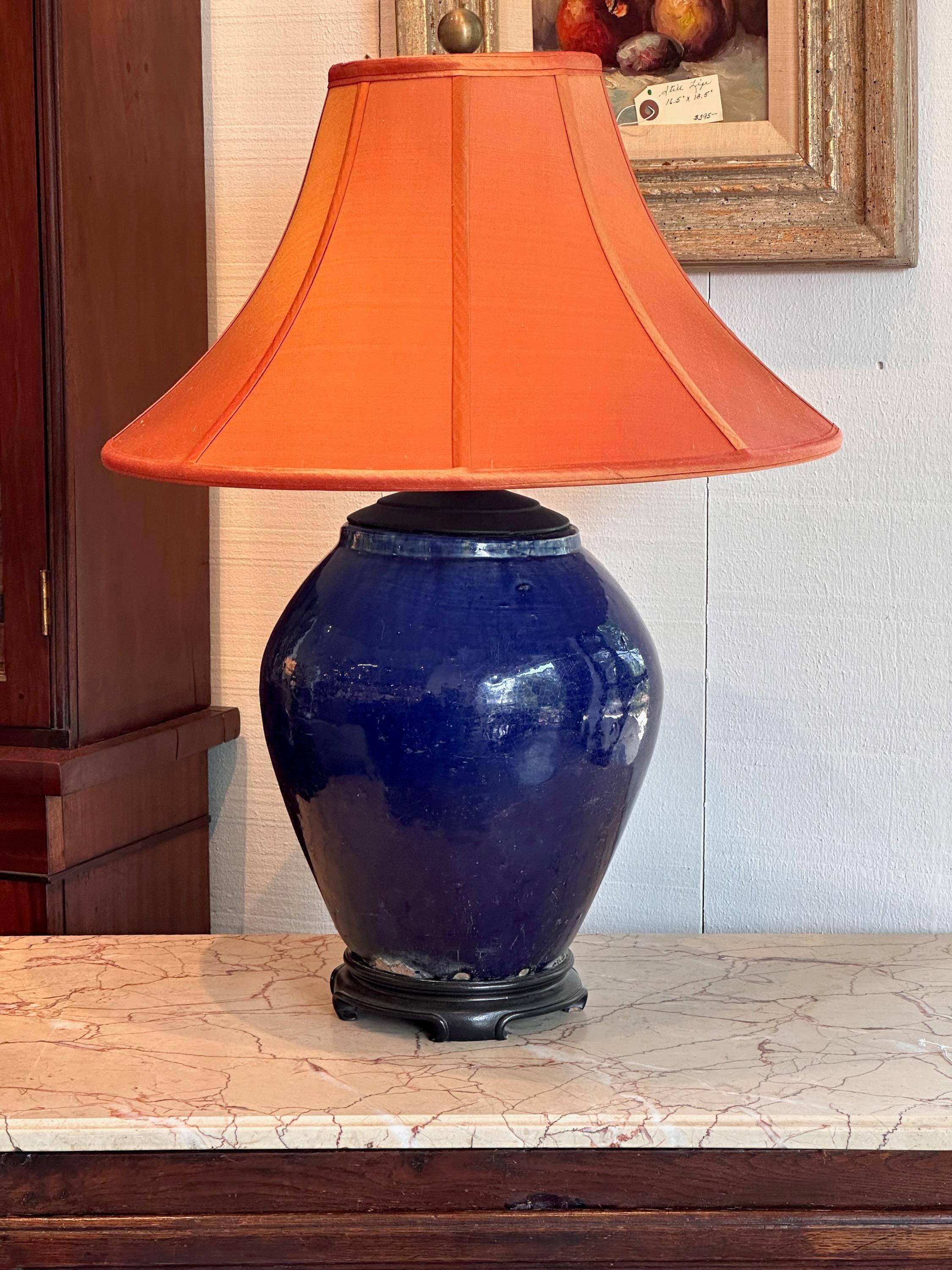 Mid 20th Century Blue Ceramic Lamp For Sale 1