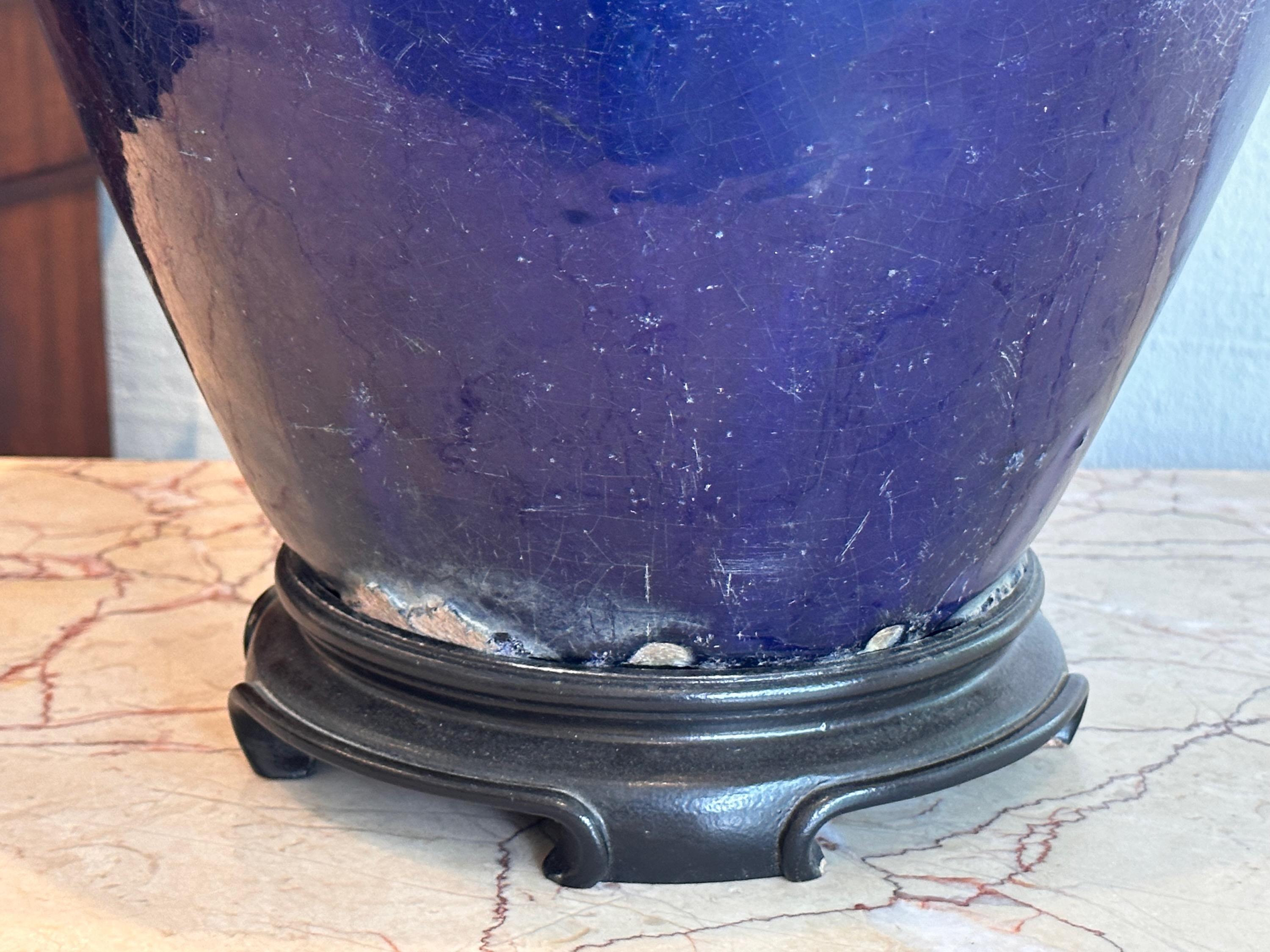 Mid 20th Century Blue Ceramic Lamp For Sale 2