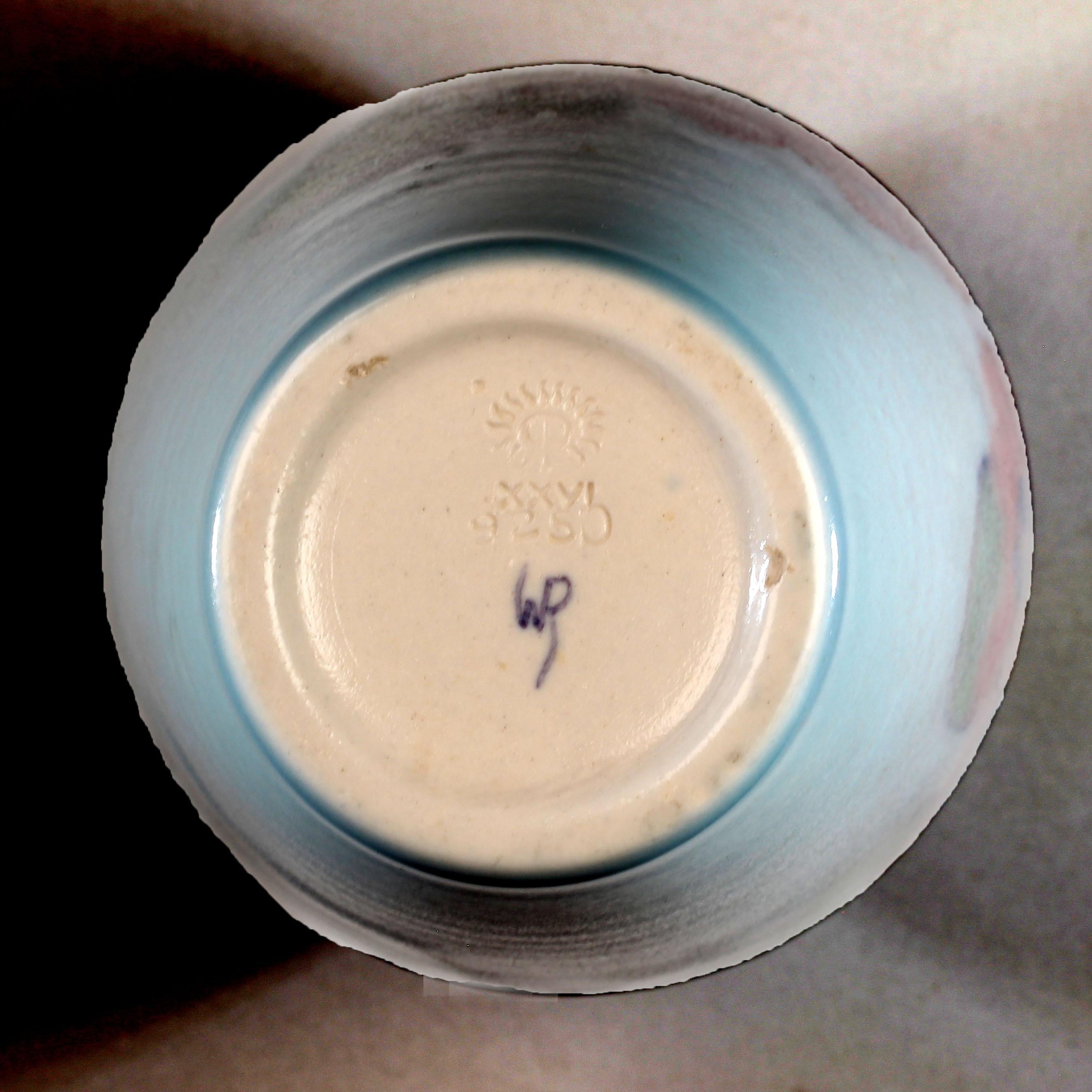 Mid 20th Century Blue-Gray 8.5 Inch Vase with Purple and Green wash For Sale 7