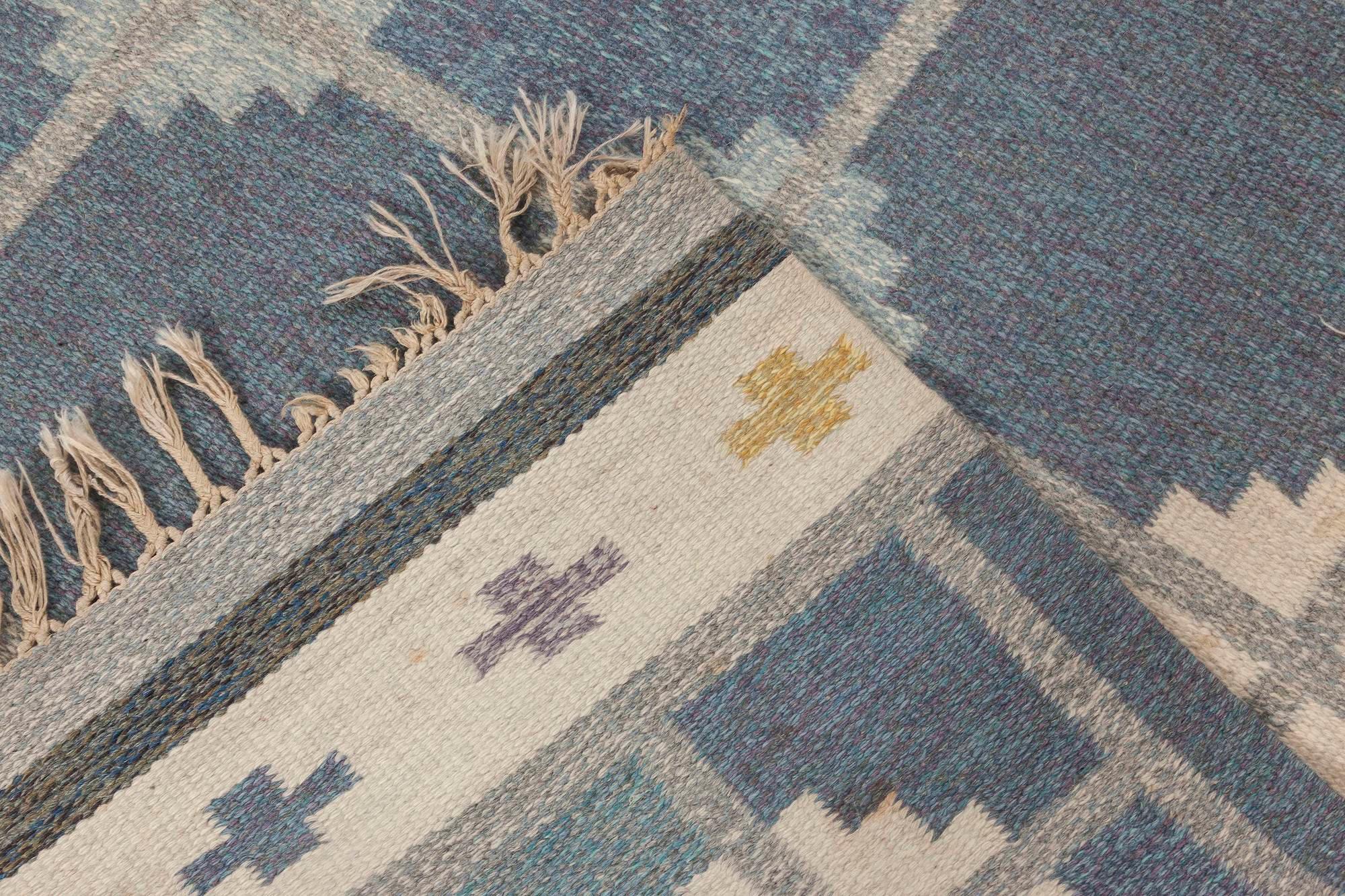 Wool Mid-20th Century Blue, Gray, Ivory Swedish 
