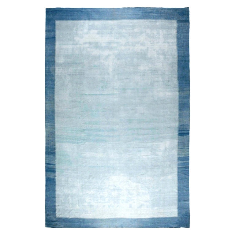 Mid20th Century Blue Indian Dhurrie Handwoven Cotton Rug by Doris