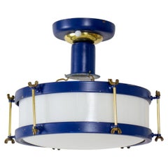 Vintage Mid 20th Century Blue Snare Drum Semi Flush Fixture