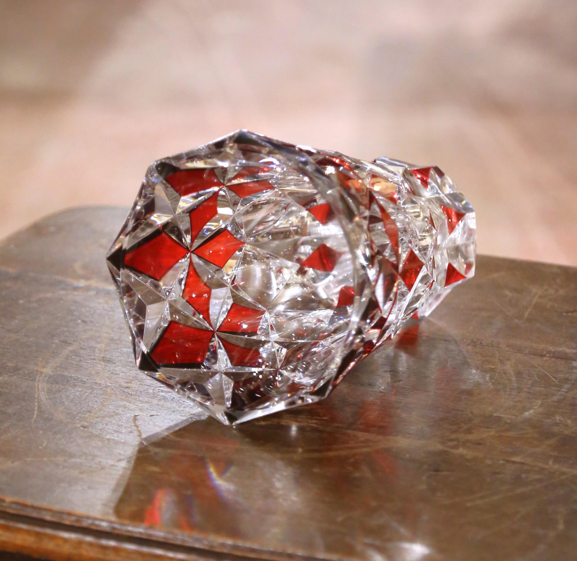 Czech Mid-20th Century Bohemian Ruby Red Cut-to-Clear Crystal Vase For Sale