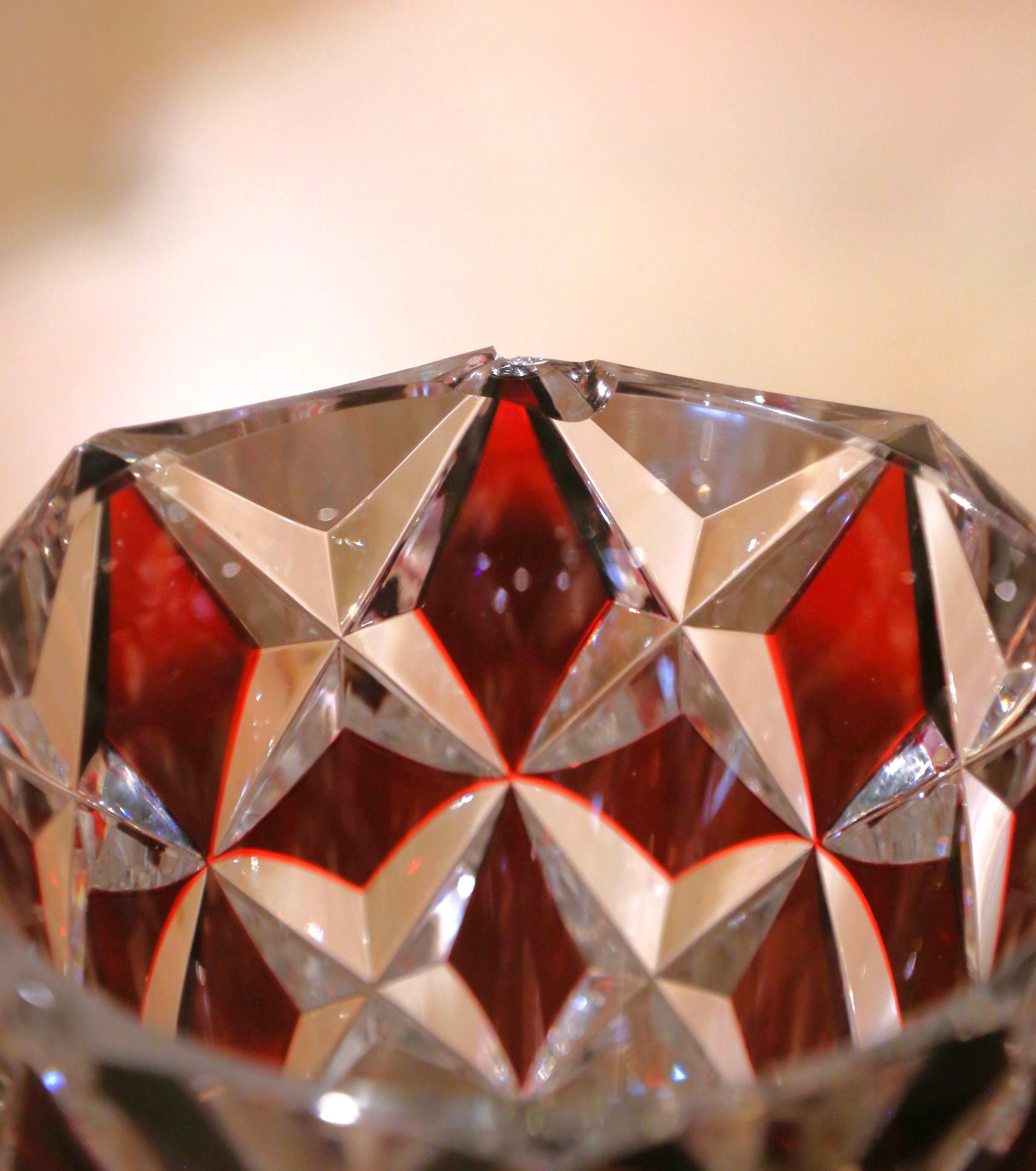 Mid-20th Century Bohemian Ruby Red Cut-to-Clear Crystal Vase In Good Condition For Sale In Dallas, TX