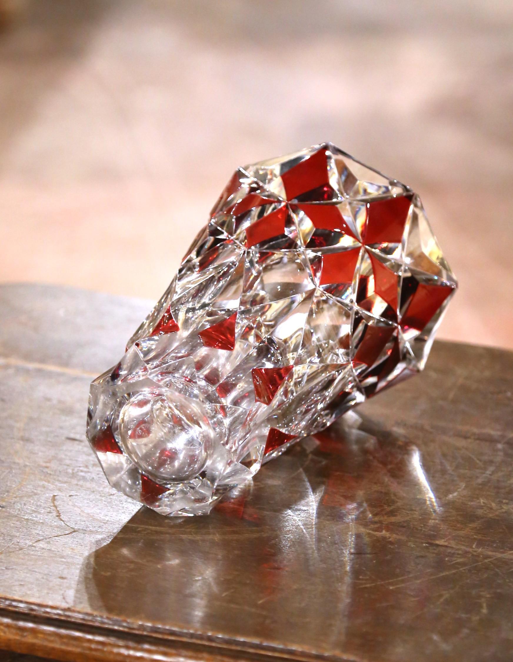 Mid-20th Century Bohemian Ruby Red Cut-to-Clear Crystal Vase For Sale 1