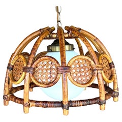 Mid 20th Century Boho Bent Bamboo and Cane Chandelier