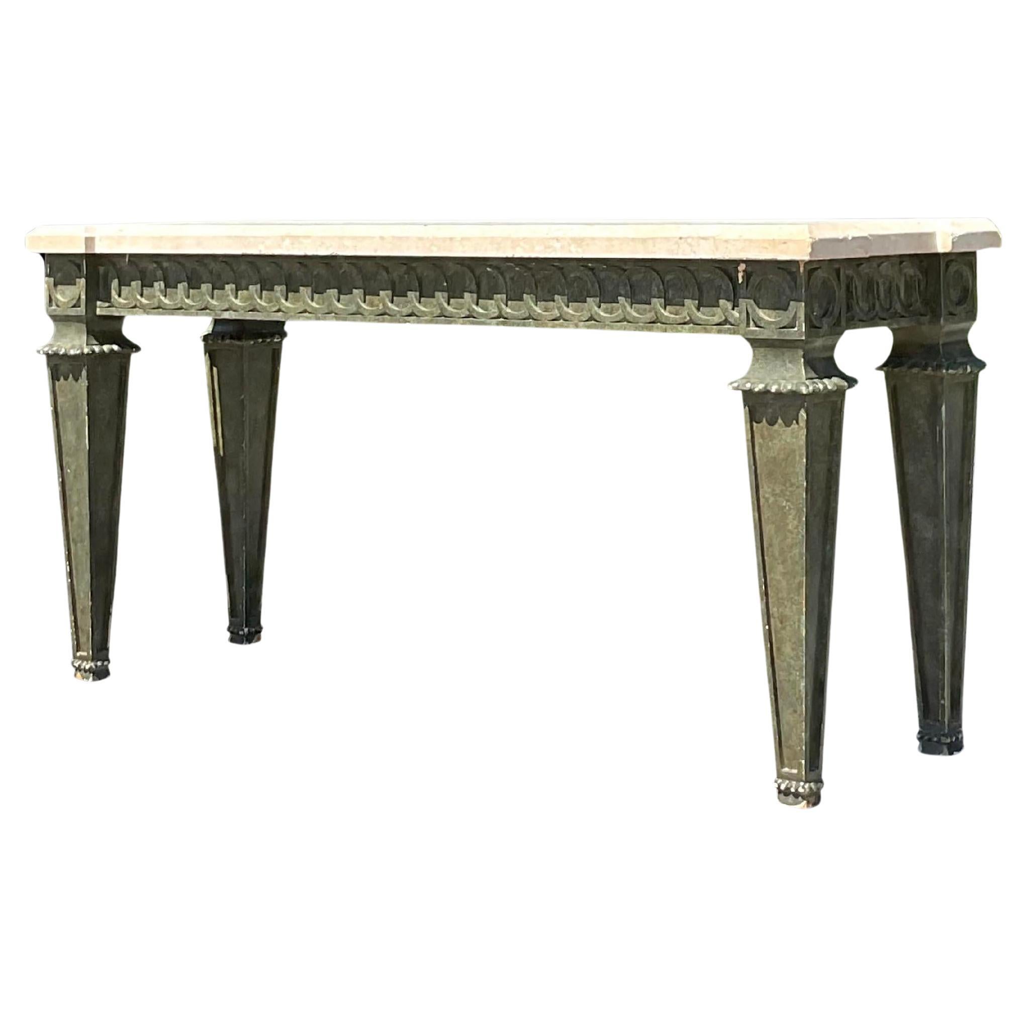 Mid 20th Century Boho Carved Rings Console Table From an Addison Mizner Estate