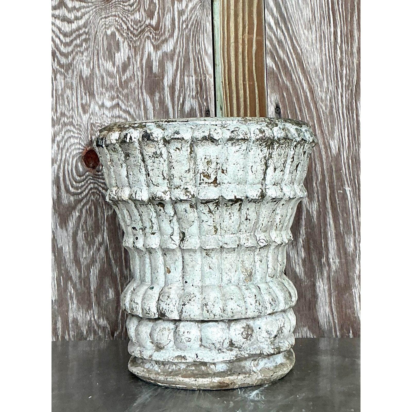 Rustic Mid 20th Century Boho Cast Stone Planter For Sale