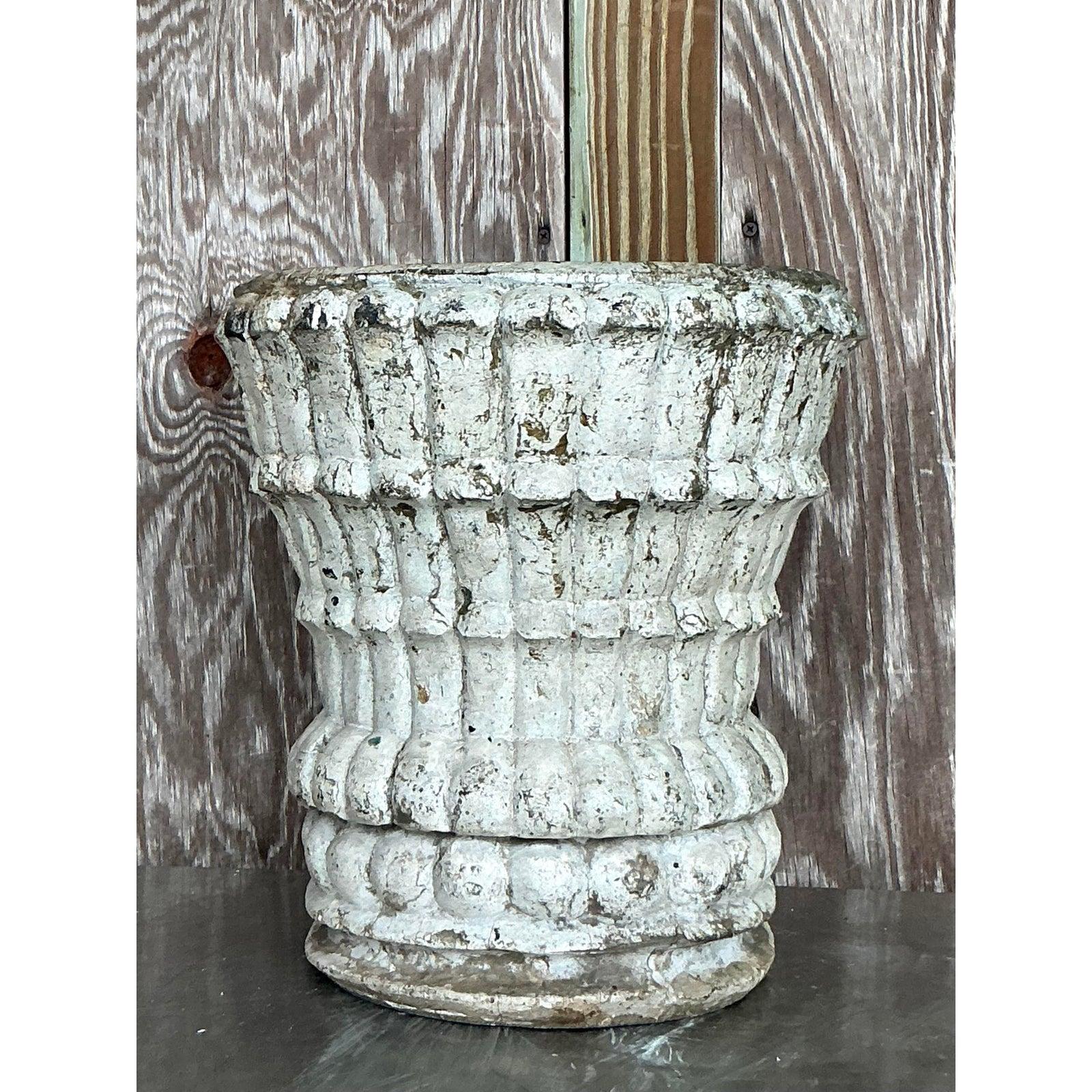 American Mid 20th Century Boho Cast Stone Planter For Sale