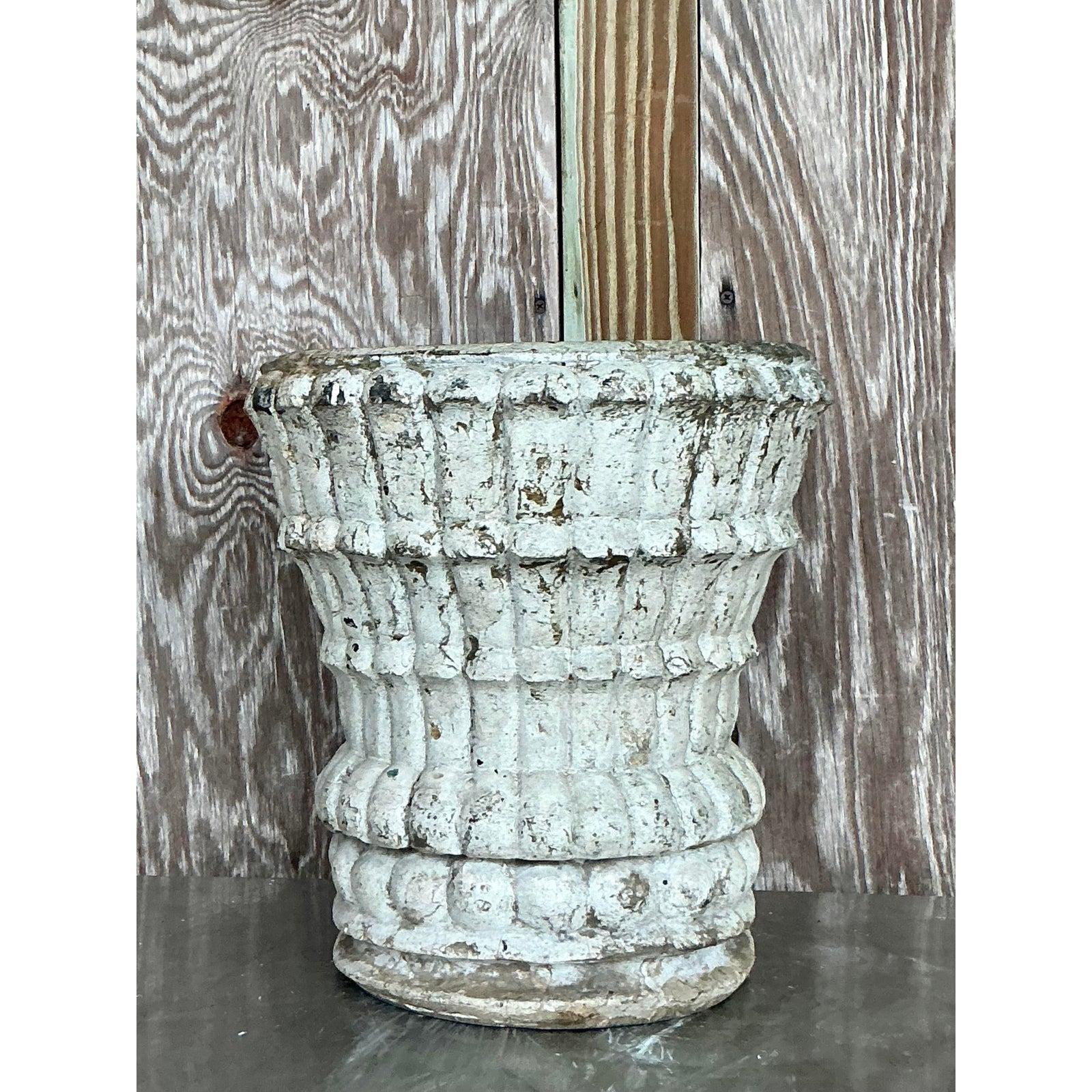 Mid 20th Century Boho Cast Stone Planter For Sale 1