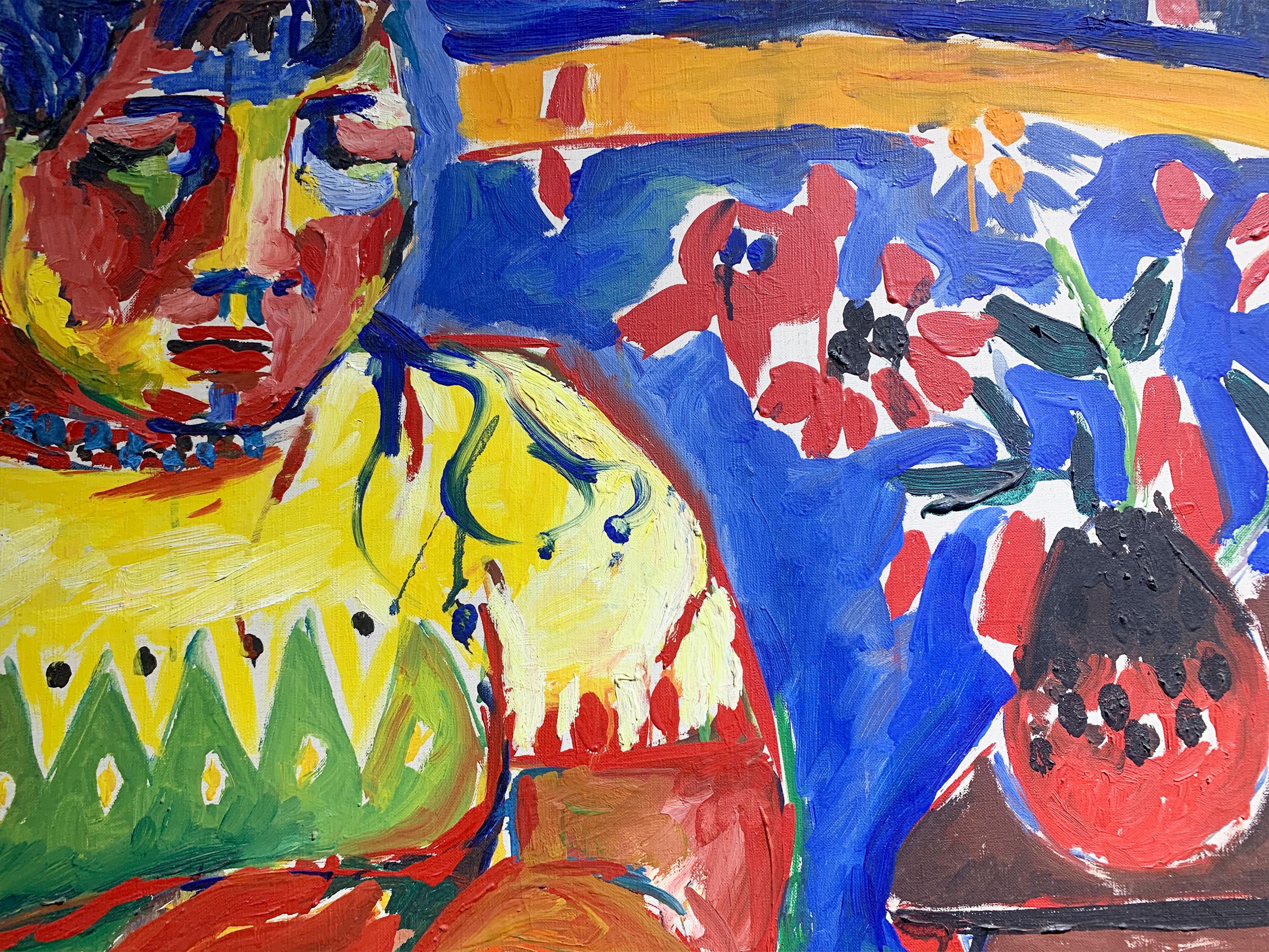 Portrait expressionniste audacieux d'une femme assise, signé 