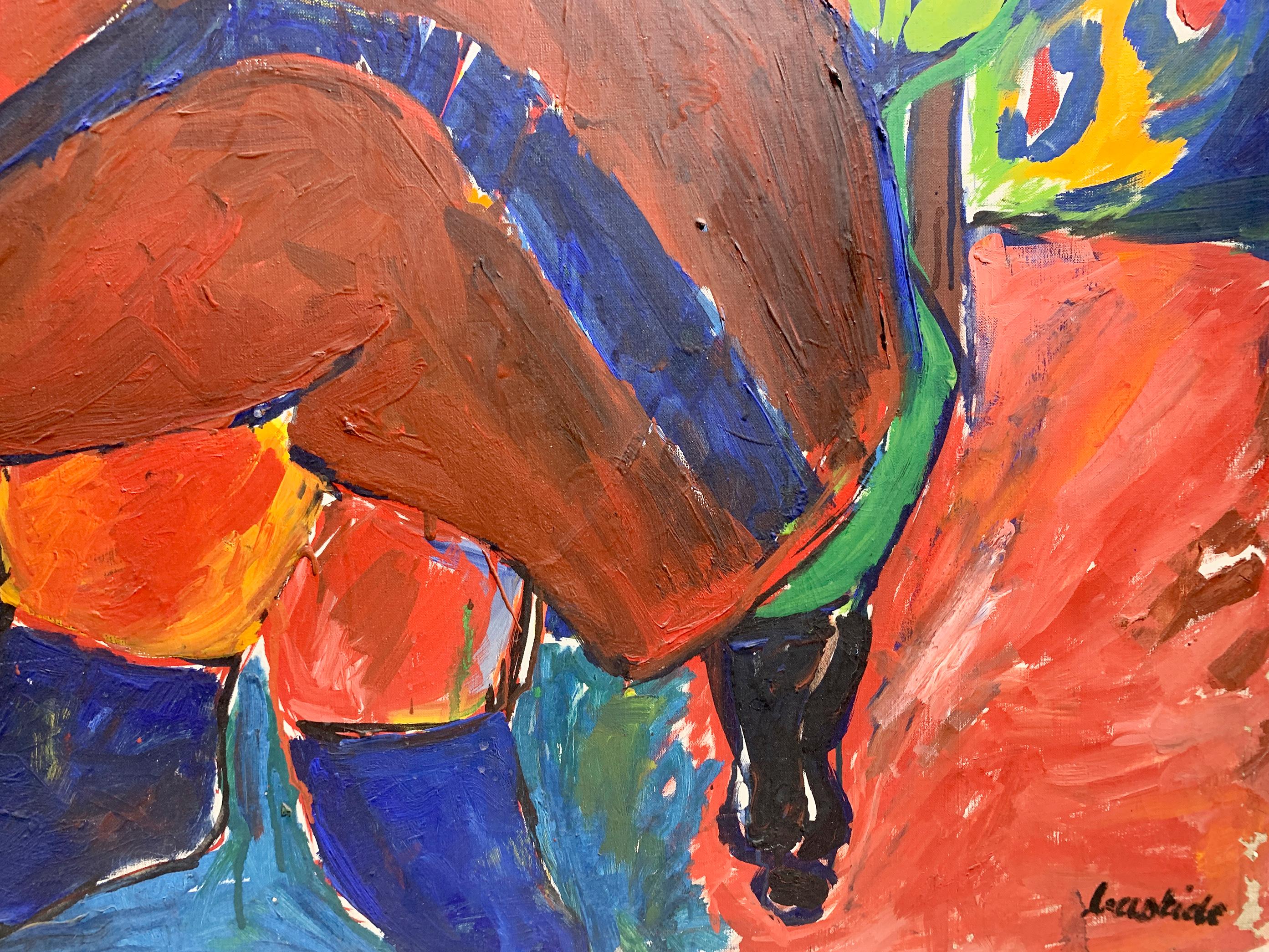 Portrait expressionniste audacieux d'une femme assise, signé 