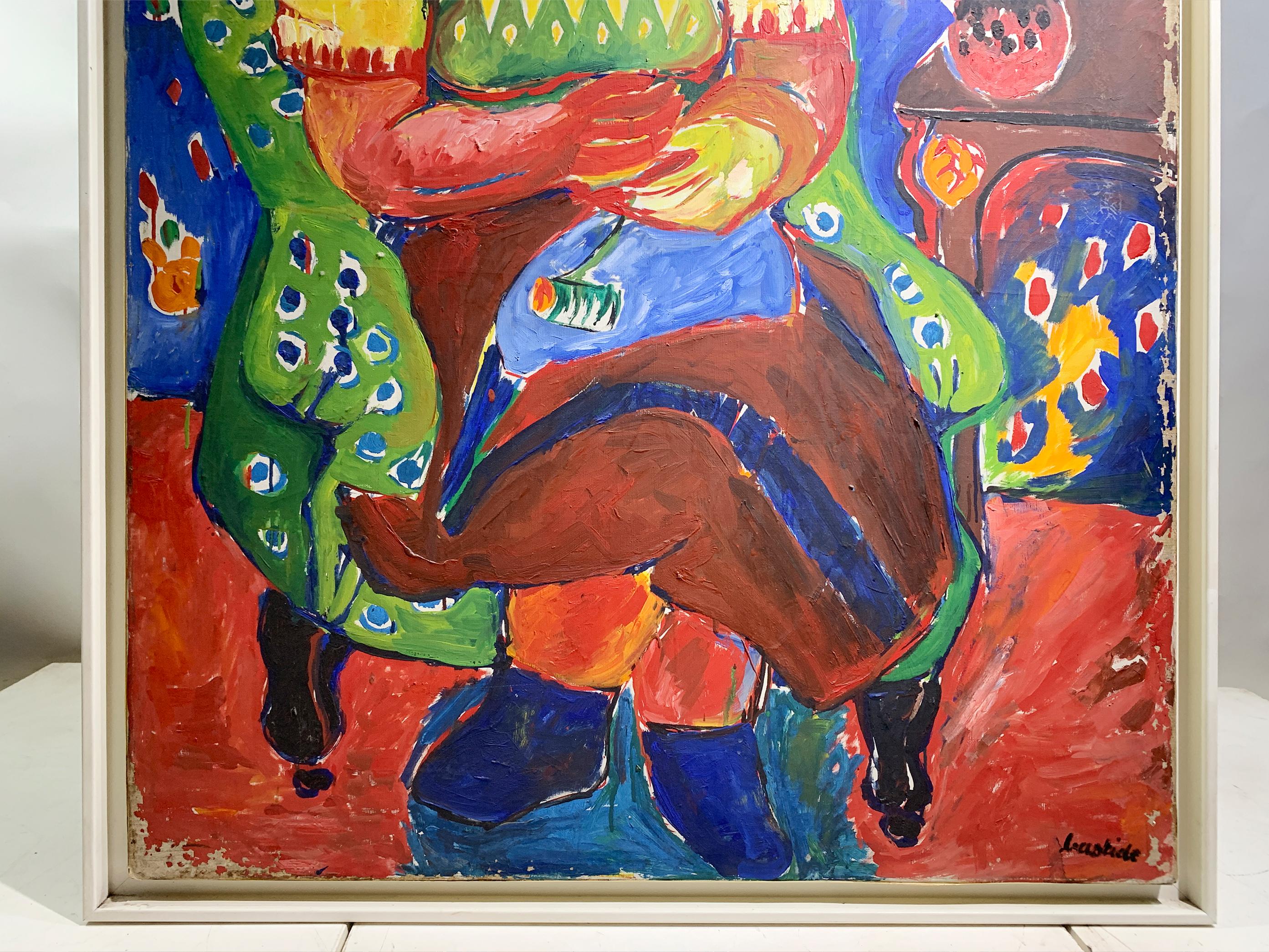 20ième siècle Portrait expressionniste audacieux d'une femme assise, signé 