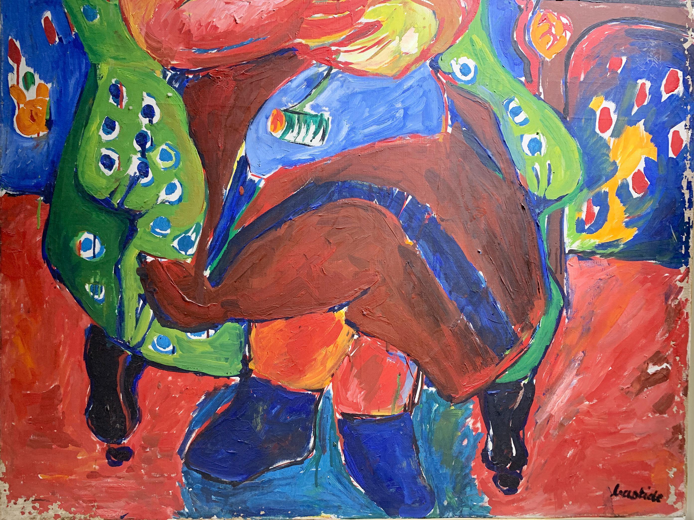 Portrait expressionniste audacieux d'une femme assise, signé 