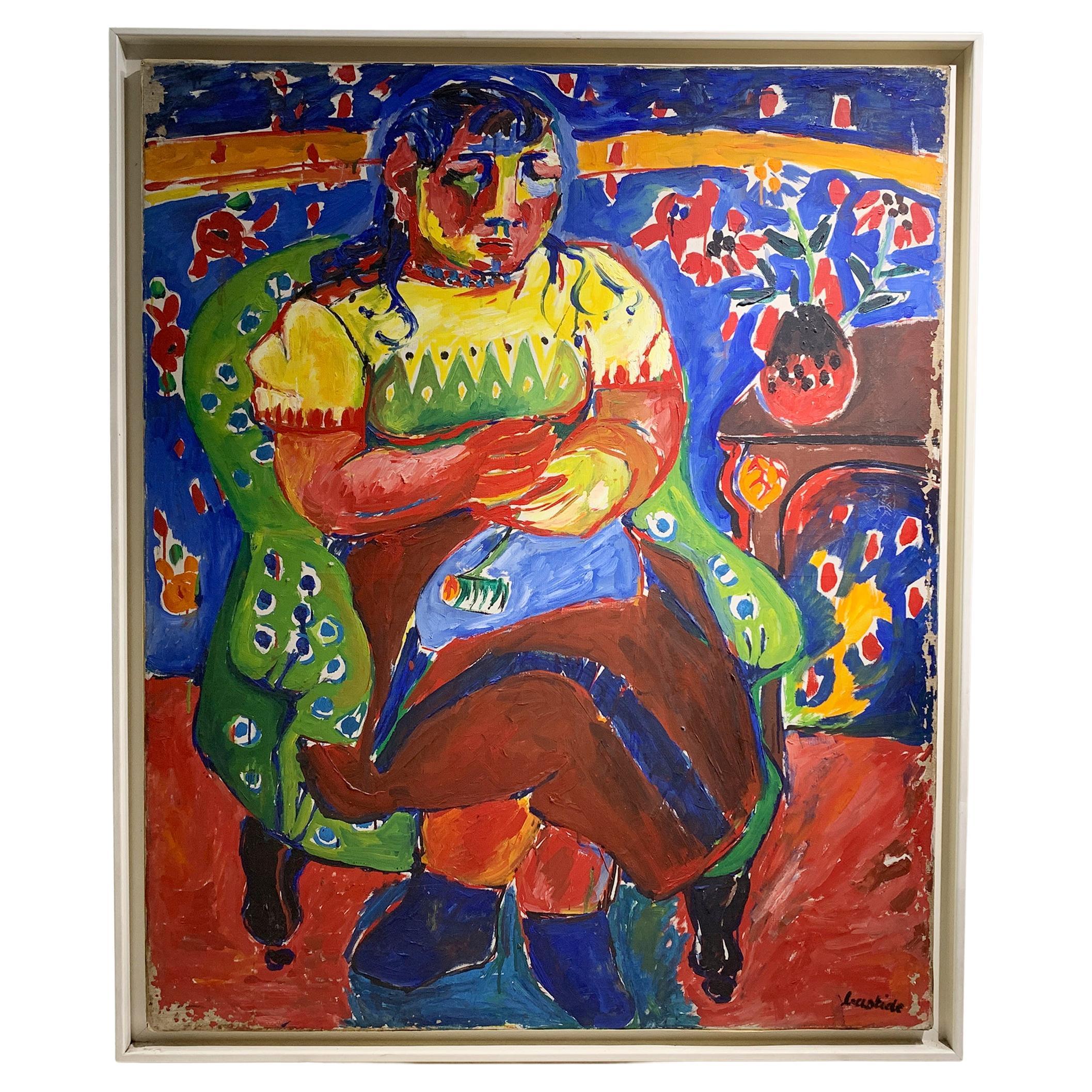 Mitte des 20. Jahrhunderts Kühnes expressionistisches Porträt einer sitzenden Frau, signiert
Bastide
.