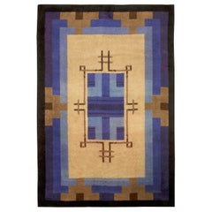 Mid-20th Century Bold French Art Deco Handmade Wool Rug by Doris Leslie Blau