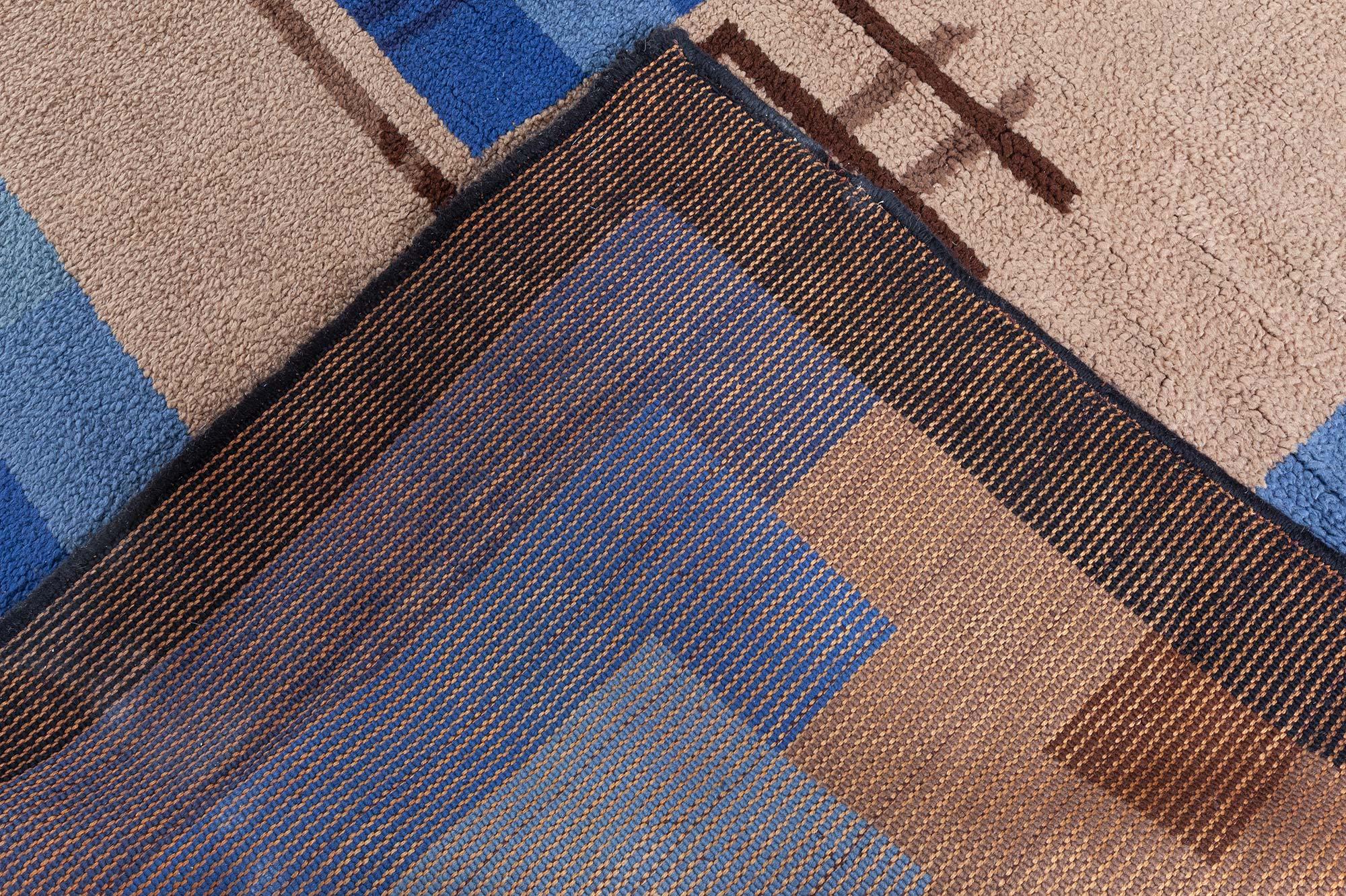 Mitte des 20. Jahrhunderts Bold Französisch Art Deco Handmade Wool Rug im Angebot 3