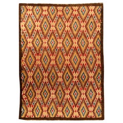Mid-20th Century Bold Moroccan Red, Blue, Tan, Yellow, Cream Handmade Wool Rug