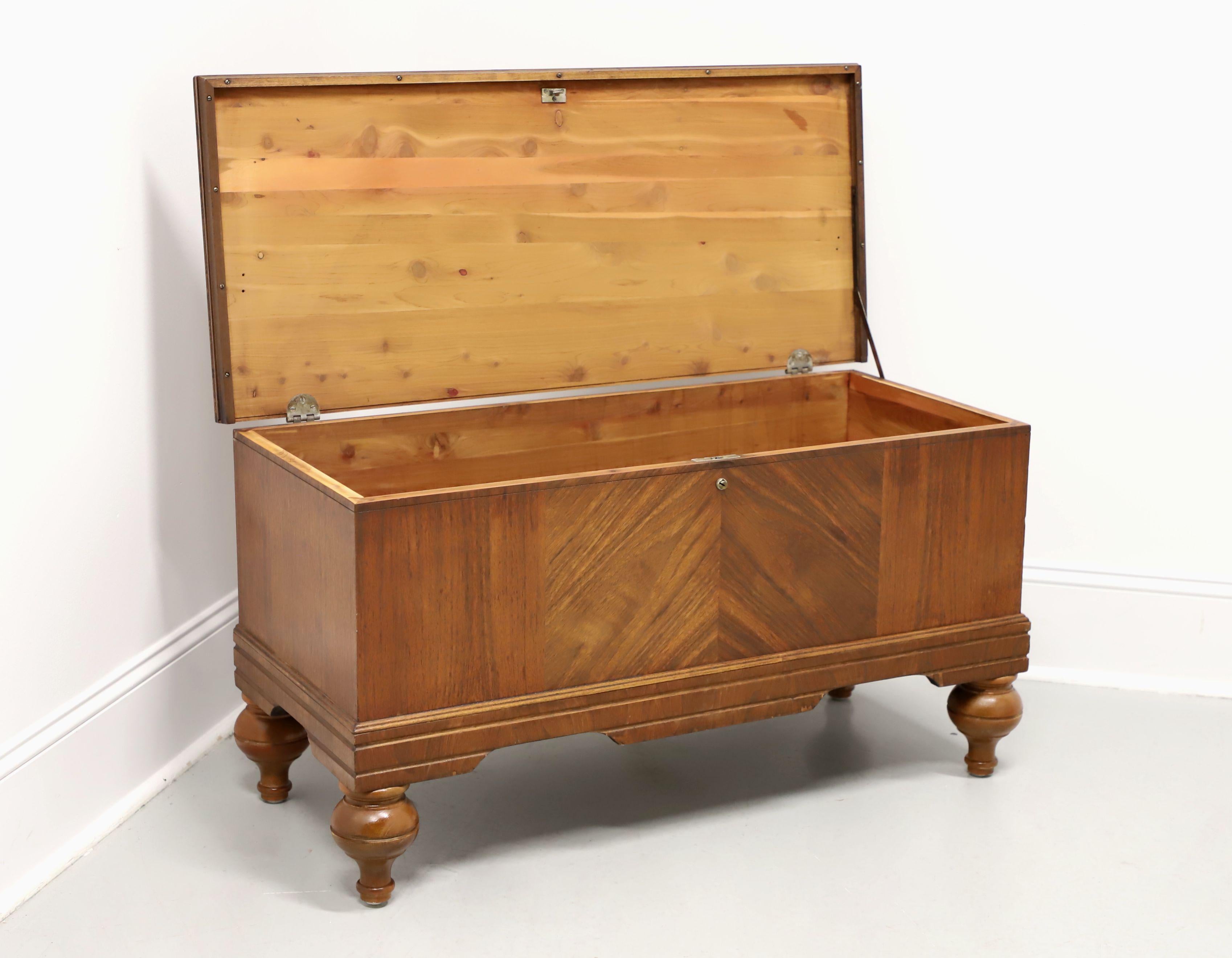 Mid 20th Century Bookmatched Walnut Art Deco Cedar Blanket Chest In Good Condition For Sale In Charlotte, NC