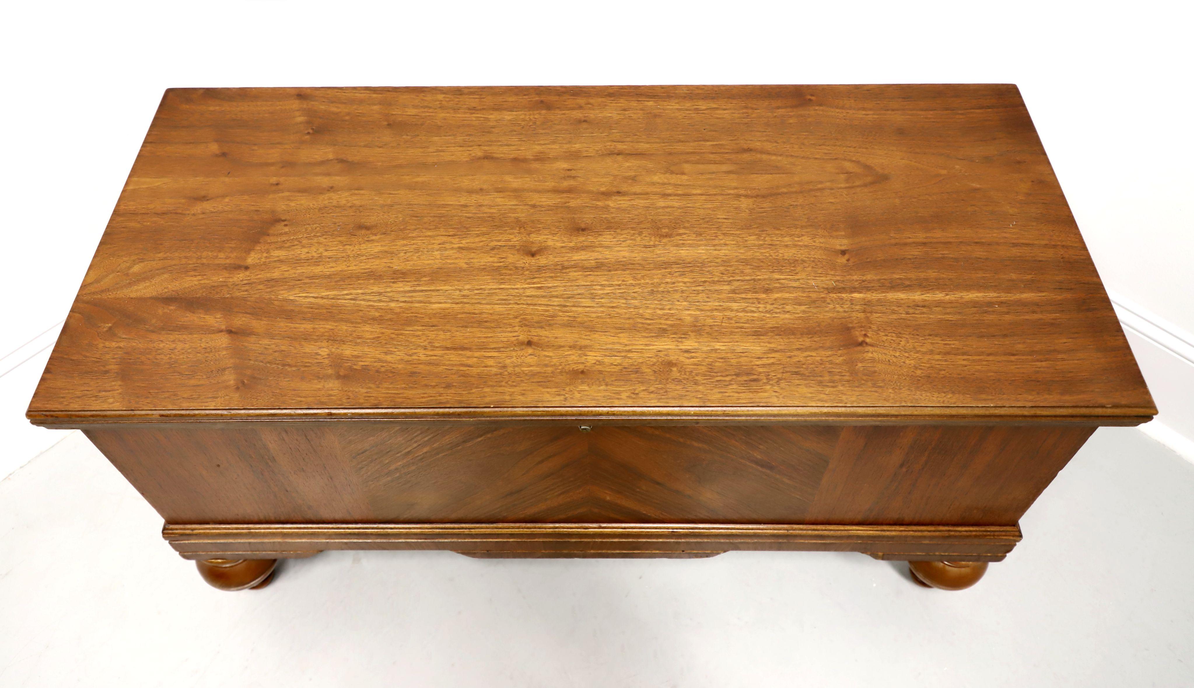 Brass Mid 20th Century Bookmatched Walnut Art Deco Cedar Blanket Chest For Sale