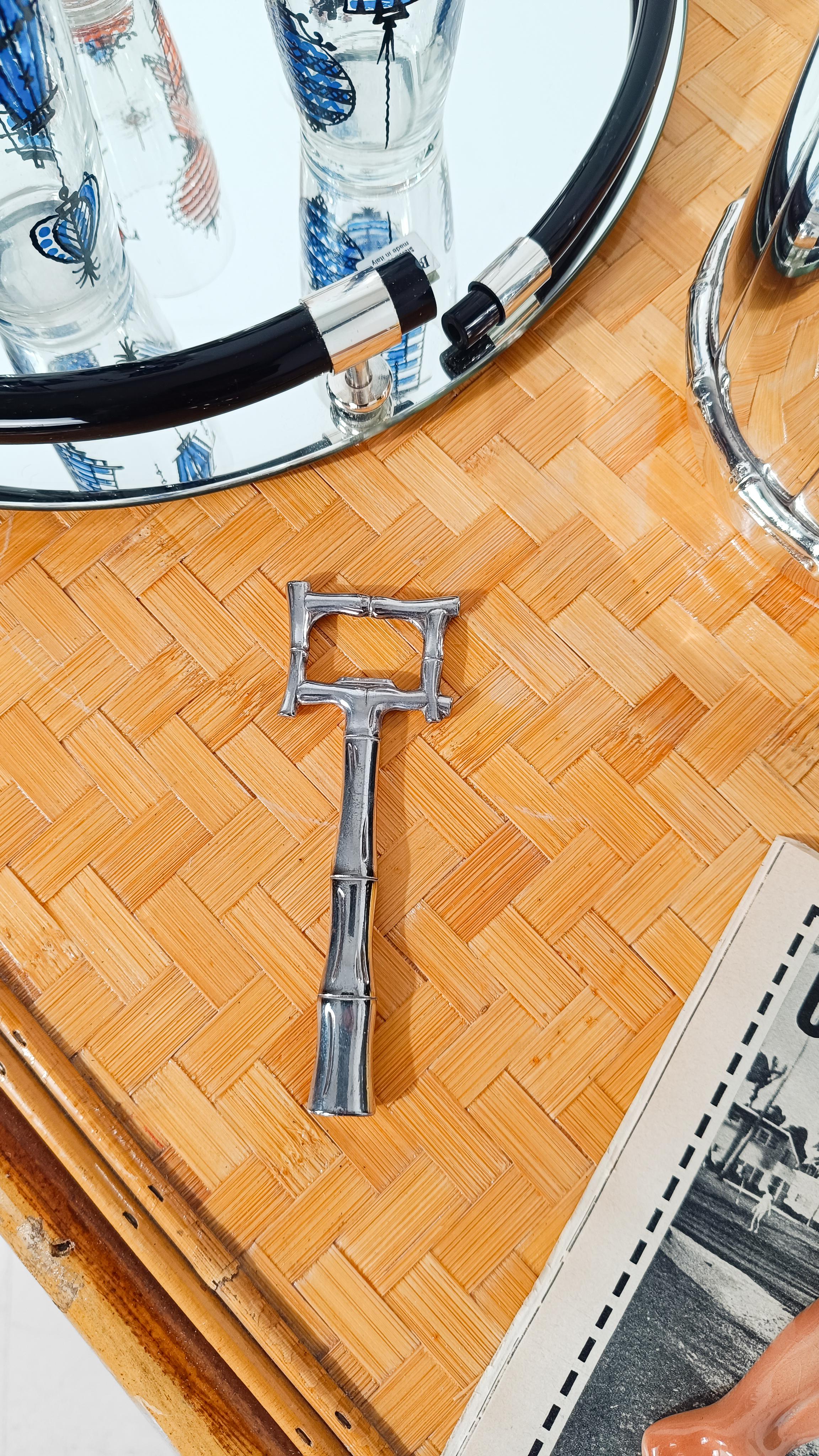 Mid 20th Century Bottle Opener in Chrome Faux Bamboo, Hollywood Regency Style For Sale 1