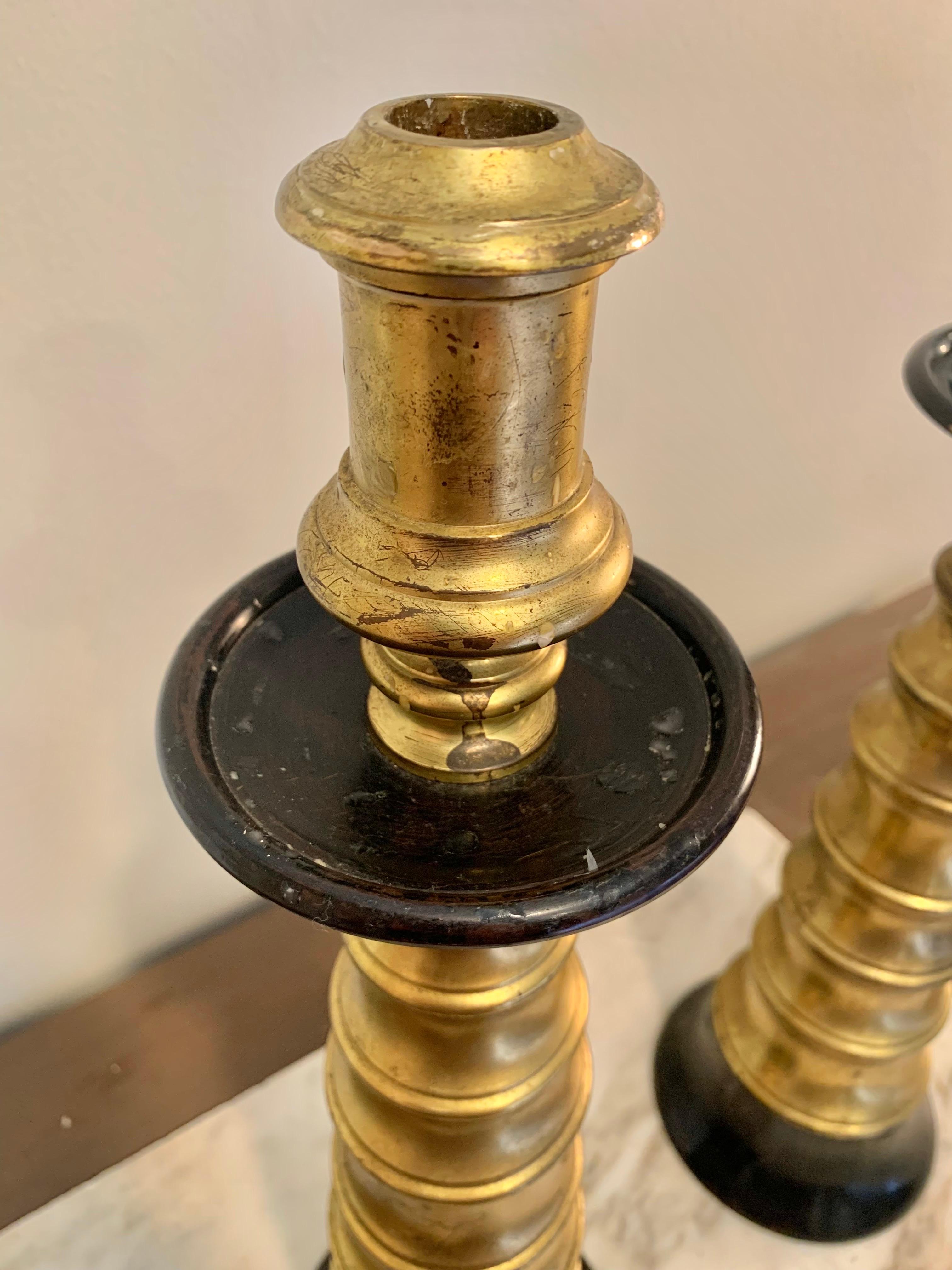 Mid 20th Century Brass and Ebonized Candle Holders - a Pair For Sale 7