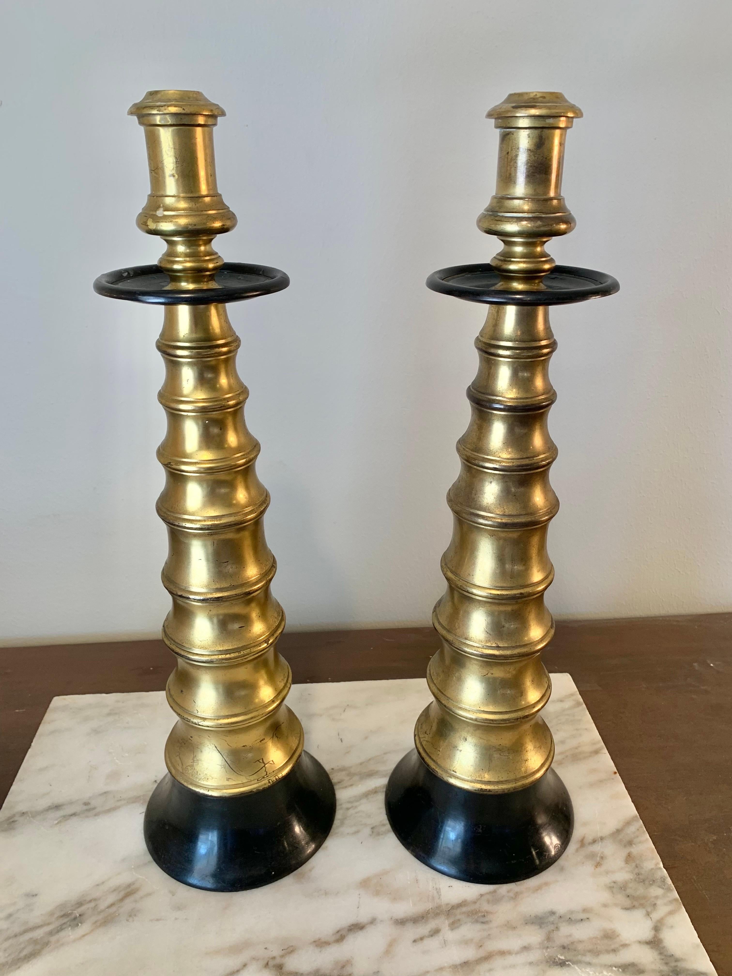 Mid 20th Century Brass and Ebonized Candle Holders - a Pair For Sale 2