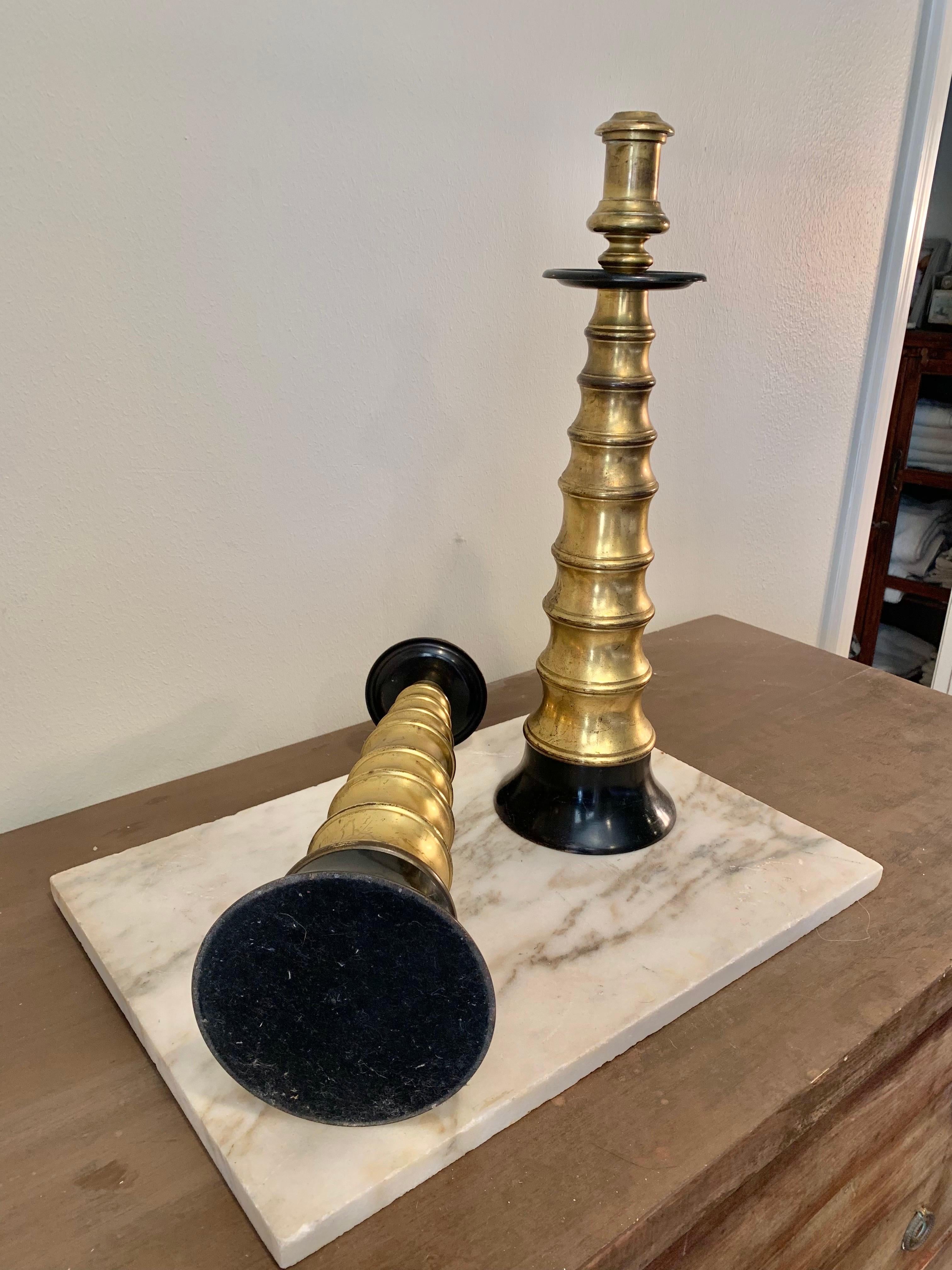 Mid 20th Century Brass and Ebonized Candle Holders - a Pair For Sale 3