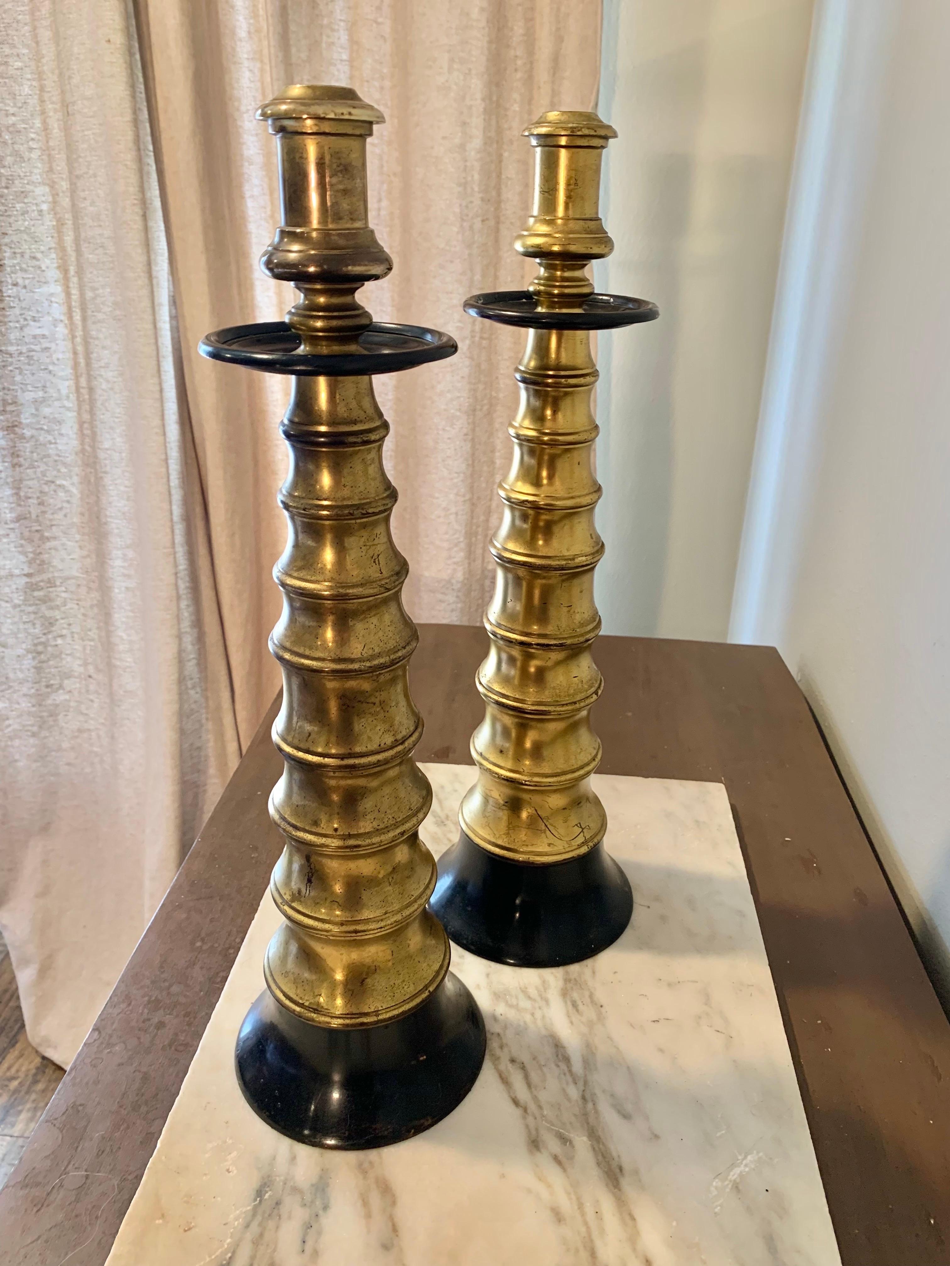 Mid 20th Century Brass and Ebonized Candle Holders - a Pair For Sale 5
