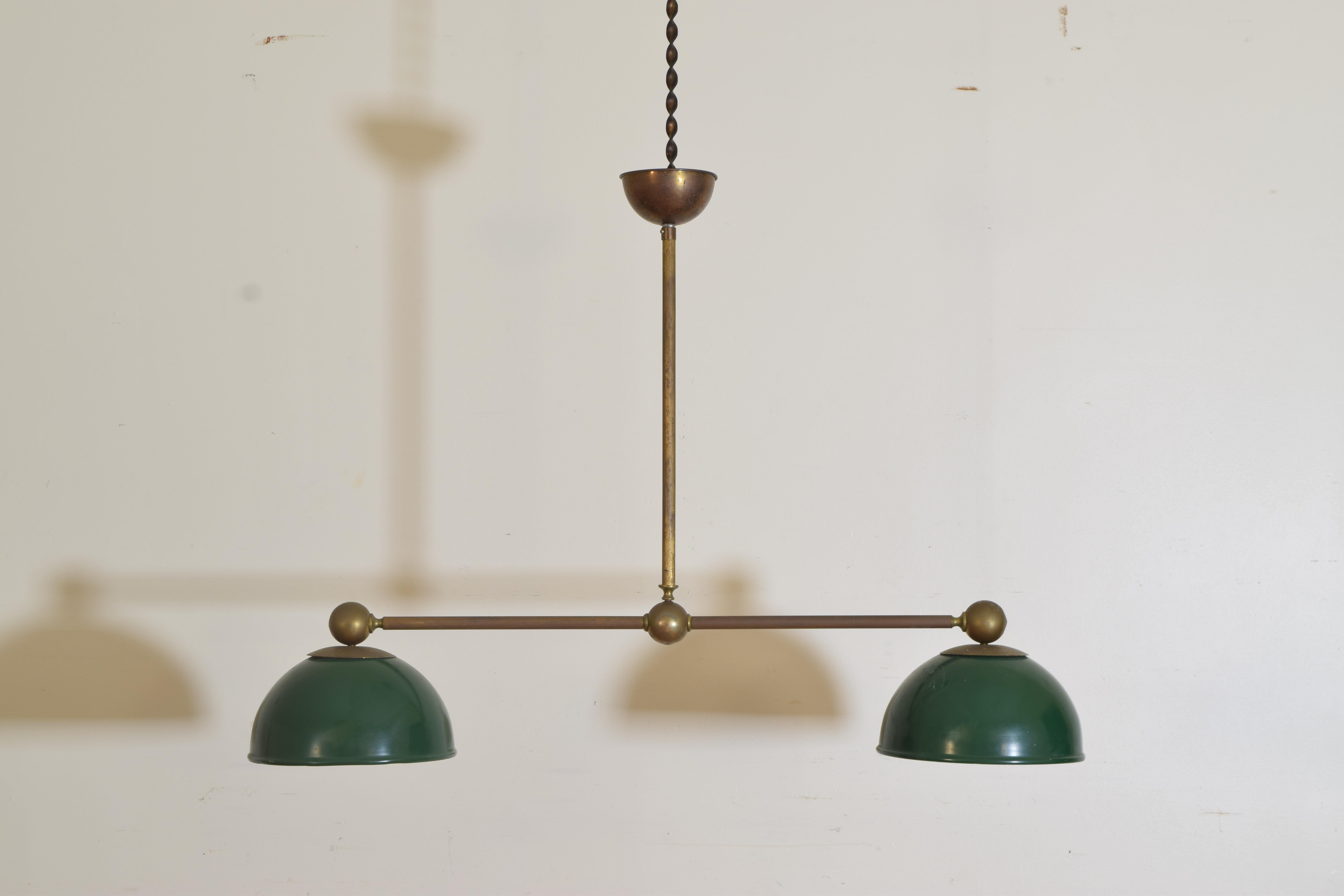 Mid-Century Modern Mid-20th Century Brass and Enameled Tole Two Light Pendant
