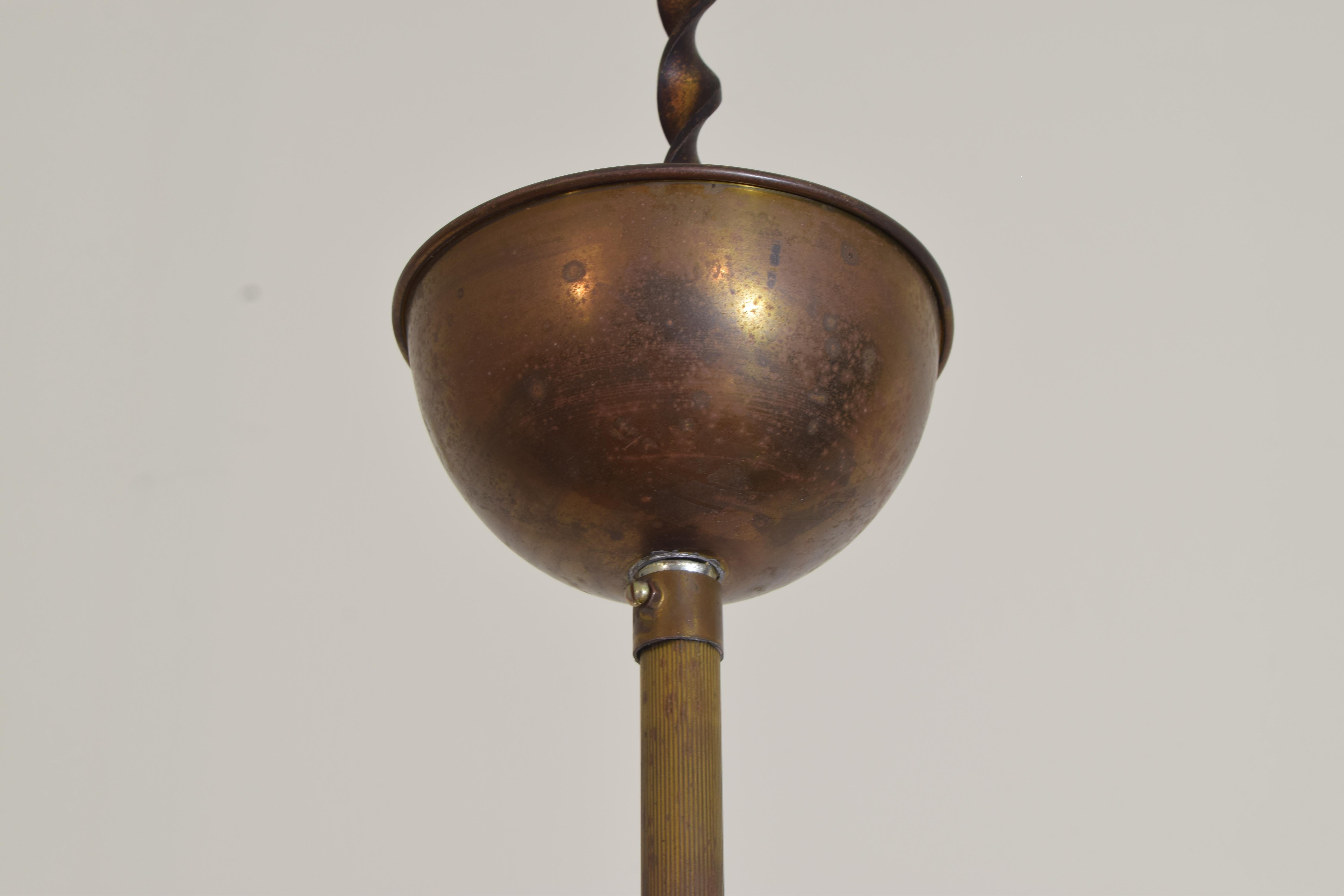 Mid-20th Century Brass and Enameled Tole Two Light Pendant 3