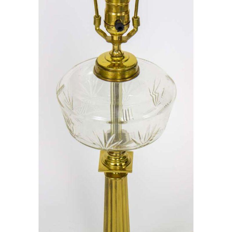 Neoclassical Mid 20th Century Brass and Glass Banquet Lamp For Sale